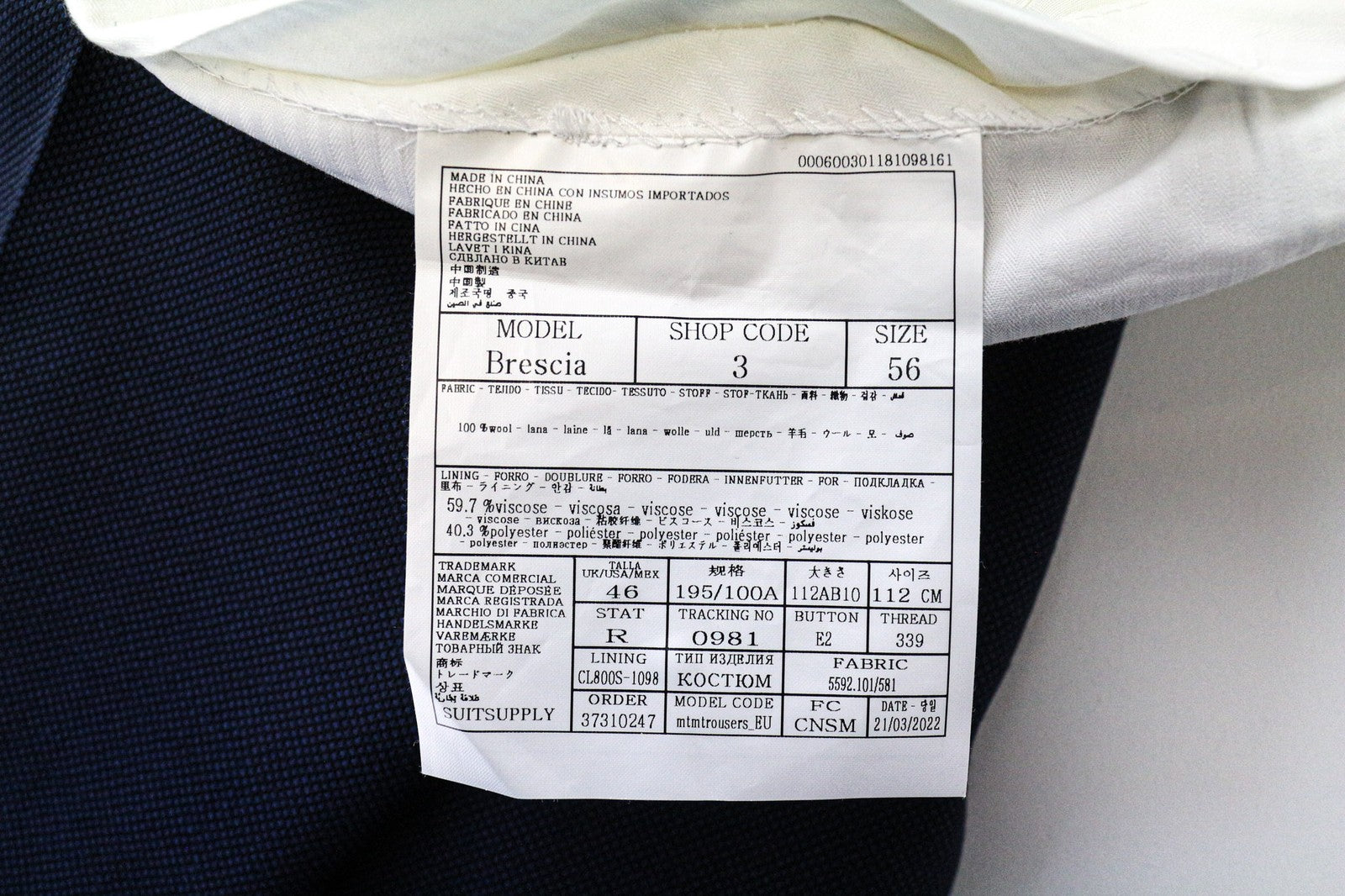 SUITSUPPLY La Spalla Men's Suit UK44R Blue Wool 2Pc Lined Pleated Classic Look