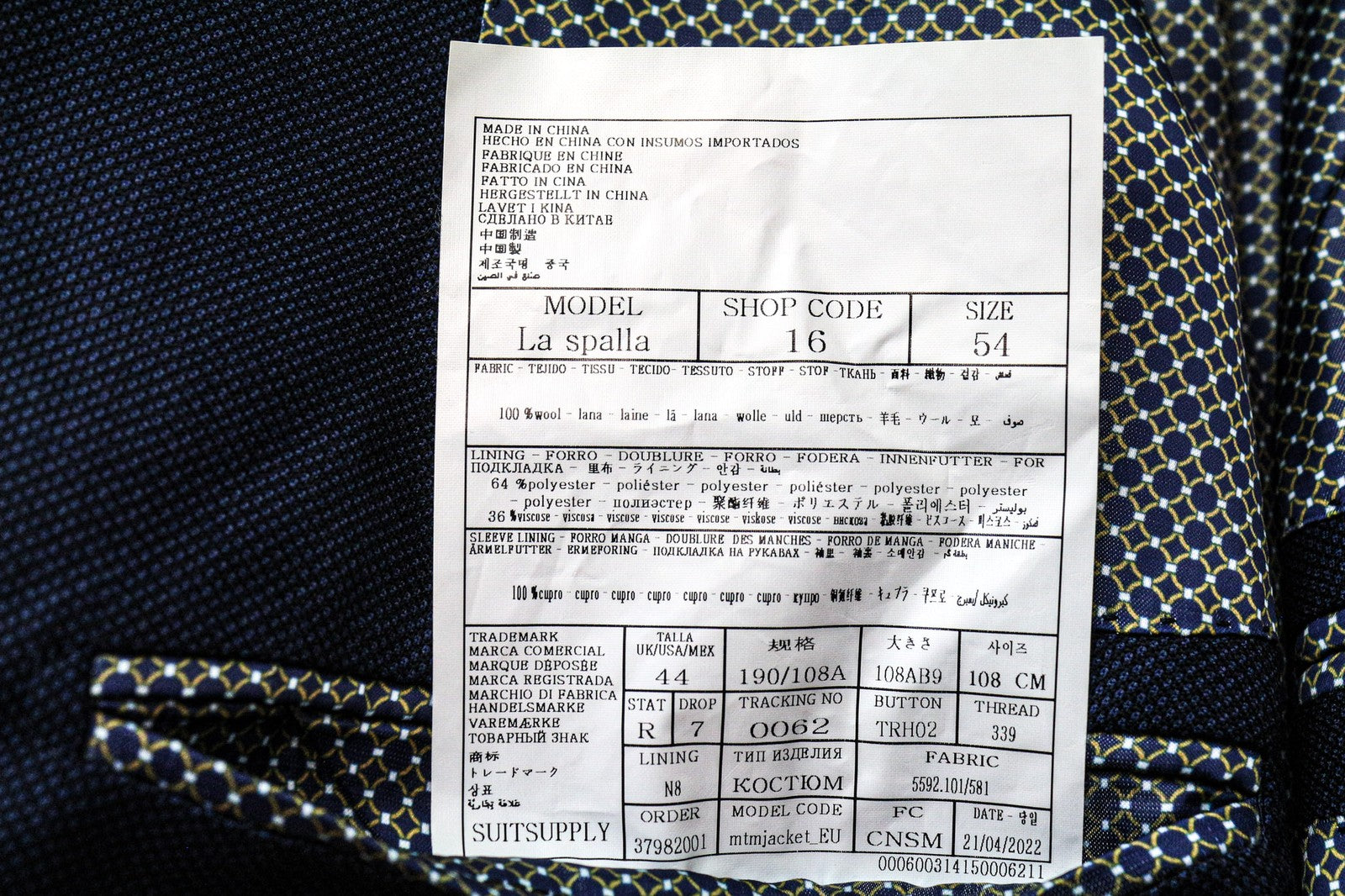 SUITSUPPLY La Spalla Men's Suit UK44R Blue Wool 2Pc Lined Pleated Classic Look