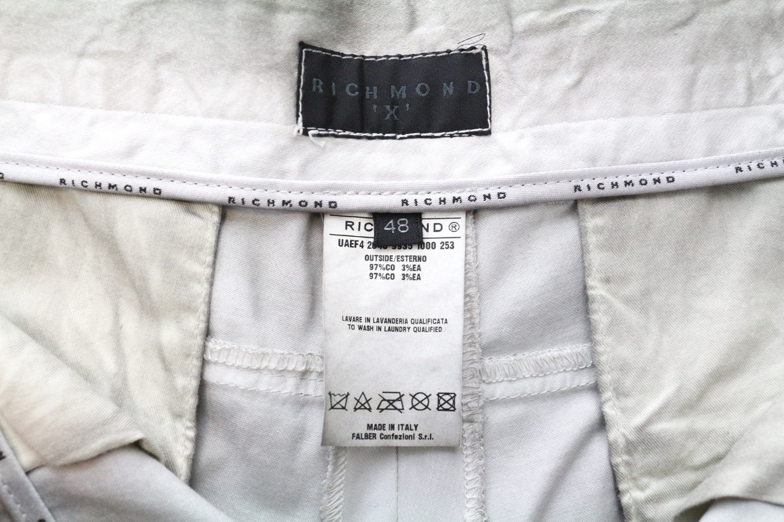 RICHMOND Men's Trousers 48 Grey Cotton Stretch Stained Aged Flat Front Pants