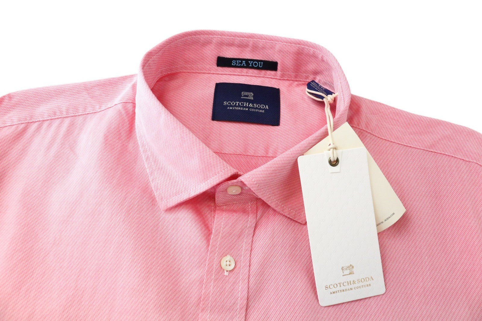 SCOTCH & SODA Men's Shirt 2XL Pink Slim Cotton Melange Pattern Long Sleeve Top