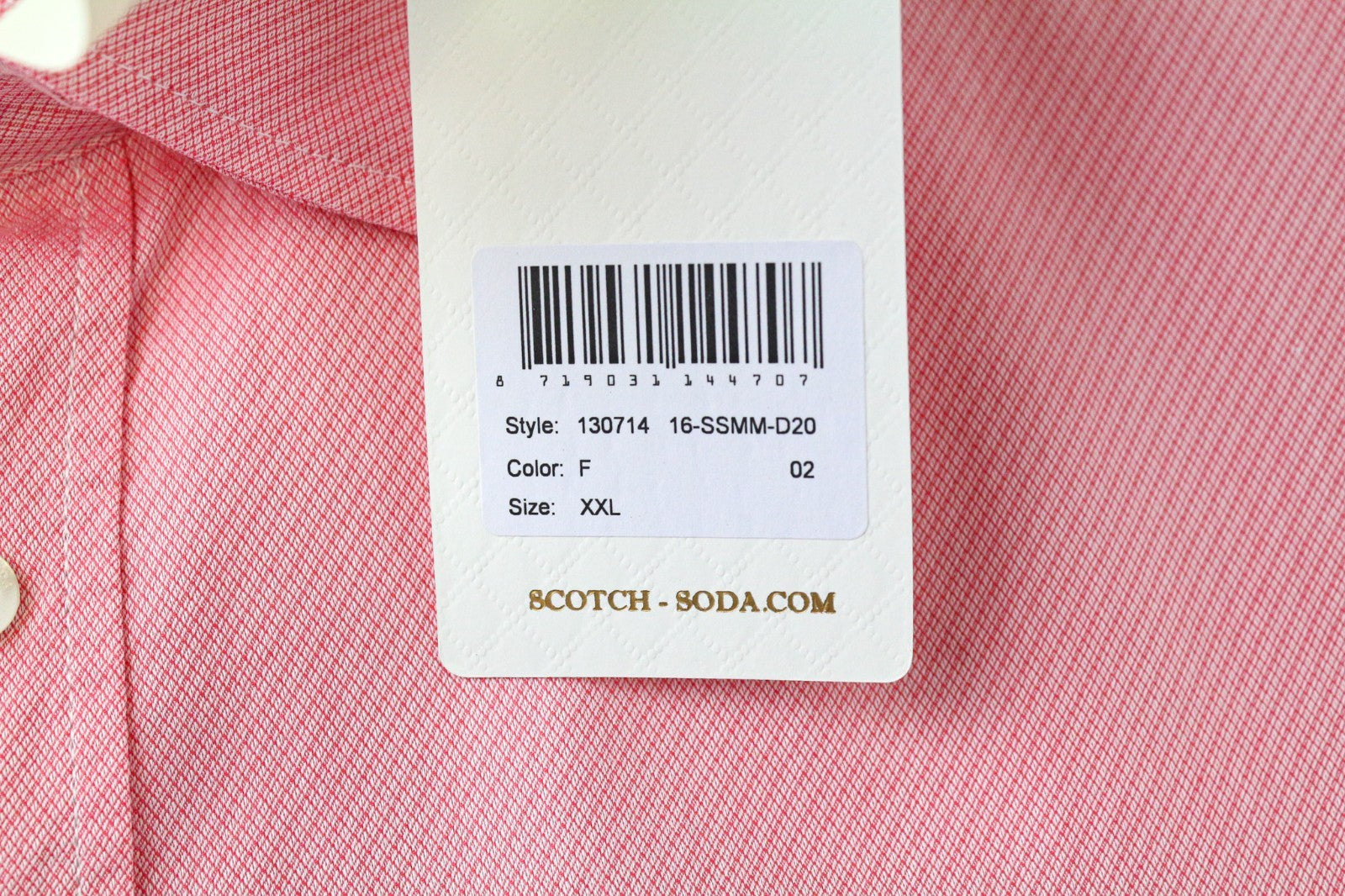 SCOTCH & SODA Men's Shirt 2XL Pink Slim Cotton Melange Pattern Long Sleeve Top