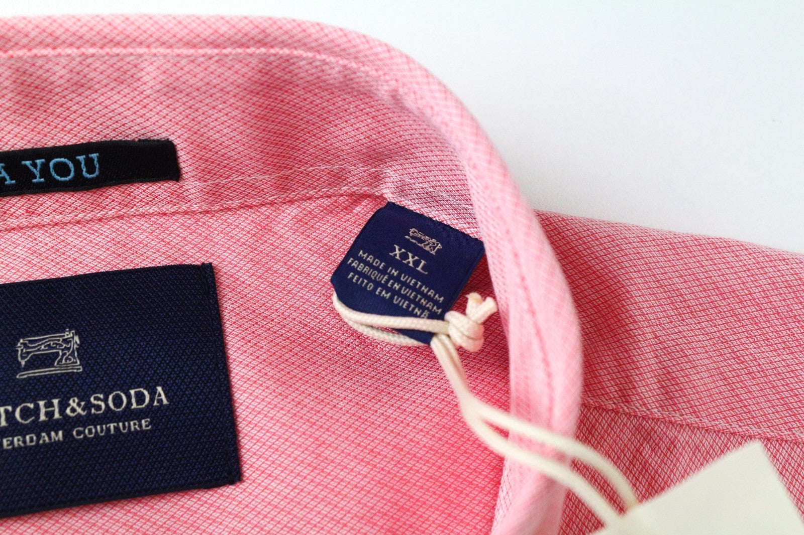 SCOTCH & SODA Men's Shirt 2XL Pink Slim Cotton Melange Pattern Long Sleeve Top