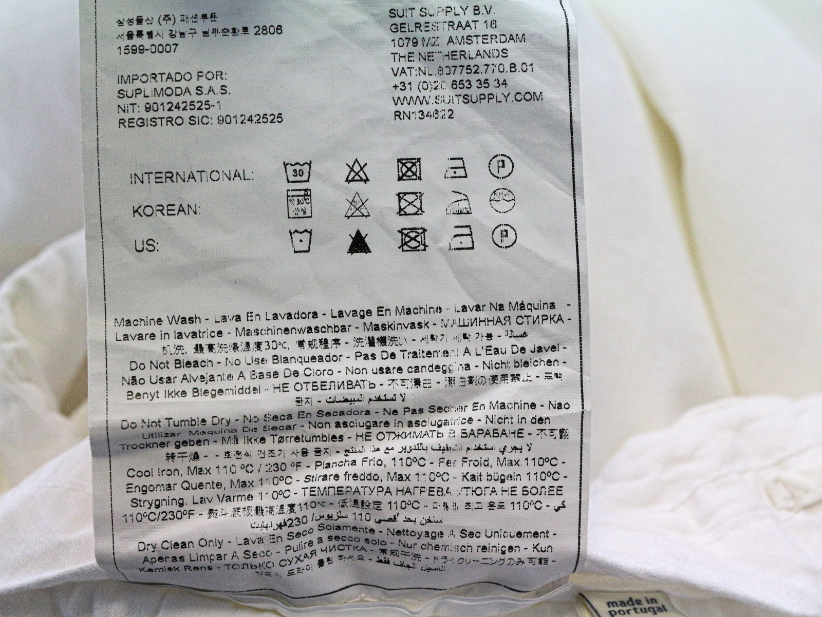 SUITSUPPLY Porto Novo Men's Pants UK32R White Slim Chino Stretch Flat Front