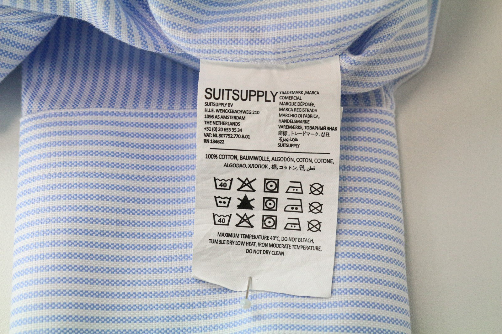 SUITSUPPLY Men's Formal Shirt 43/17 Extra Slim Blue Pure Cotton Striped