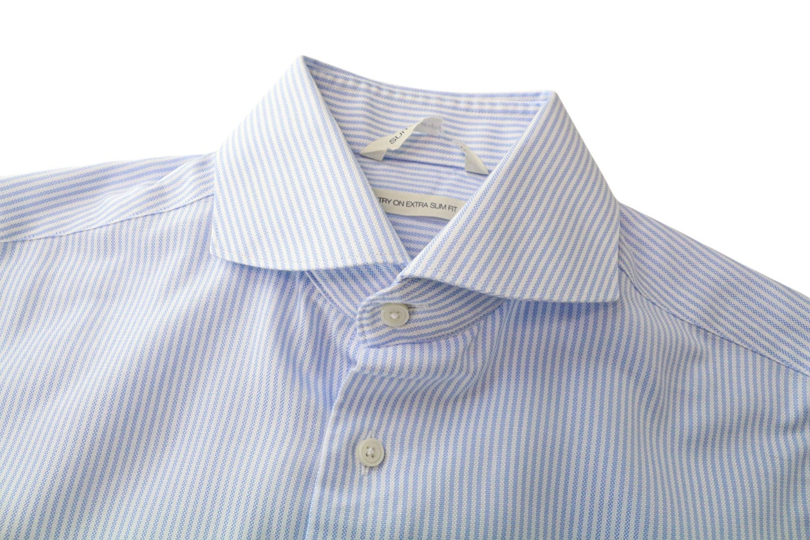 SUITSUPPLY Men's Formal Shirt 37/14.5 Extra Slim Blue Pure Cotton Striped