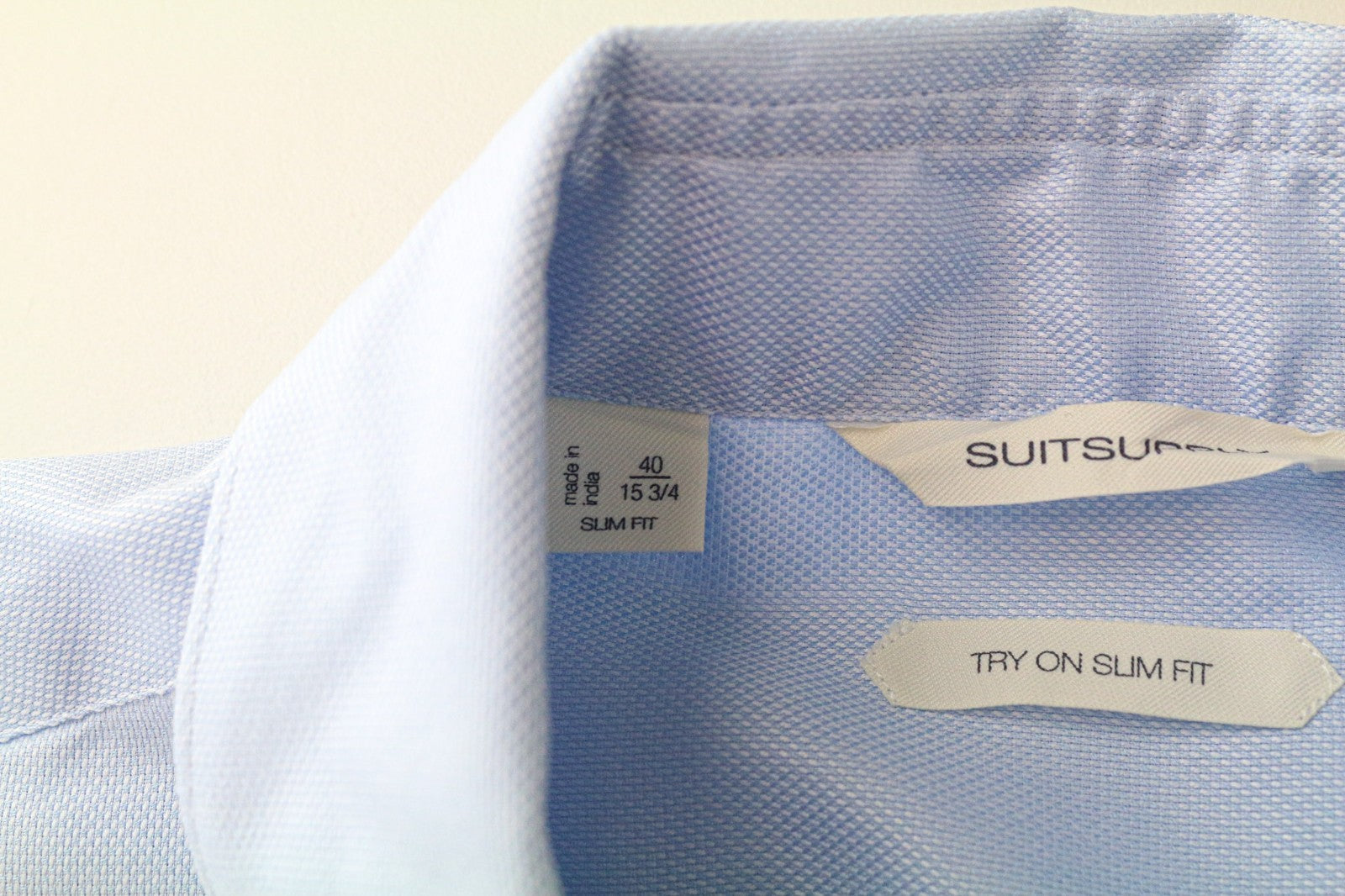 SUITSUPPLY Men's Formal Shirt 40/15.75 Slim Blue Pure Cotton Twill Cutaway