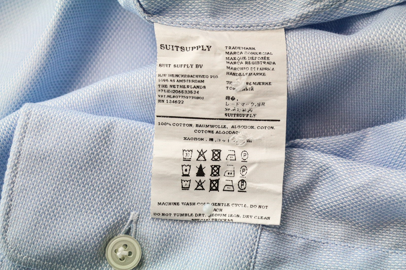 SUITSUPPLY Men's Formal Shirt 40/15.75 Slim Blue Pure Cotton Twill Cutaway