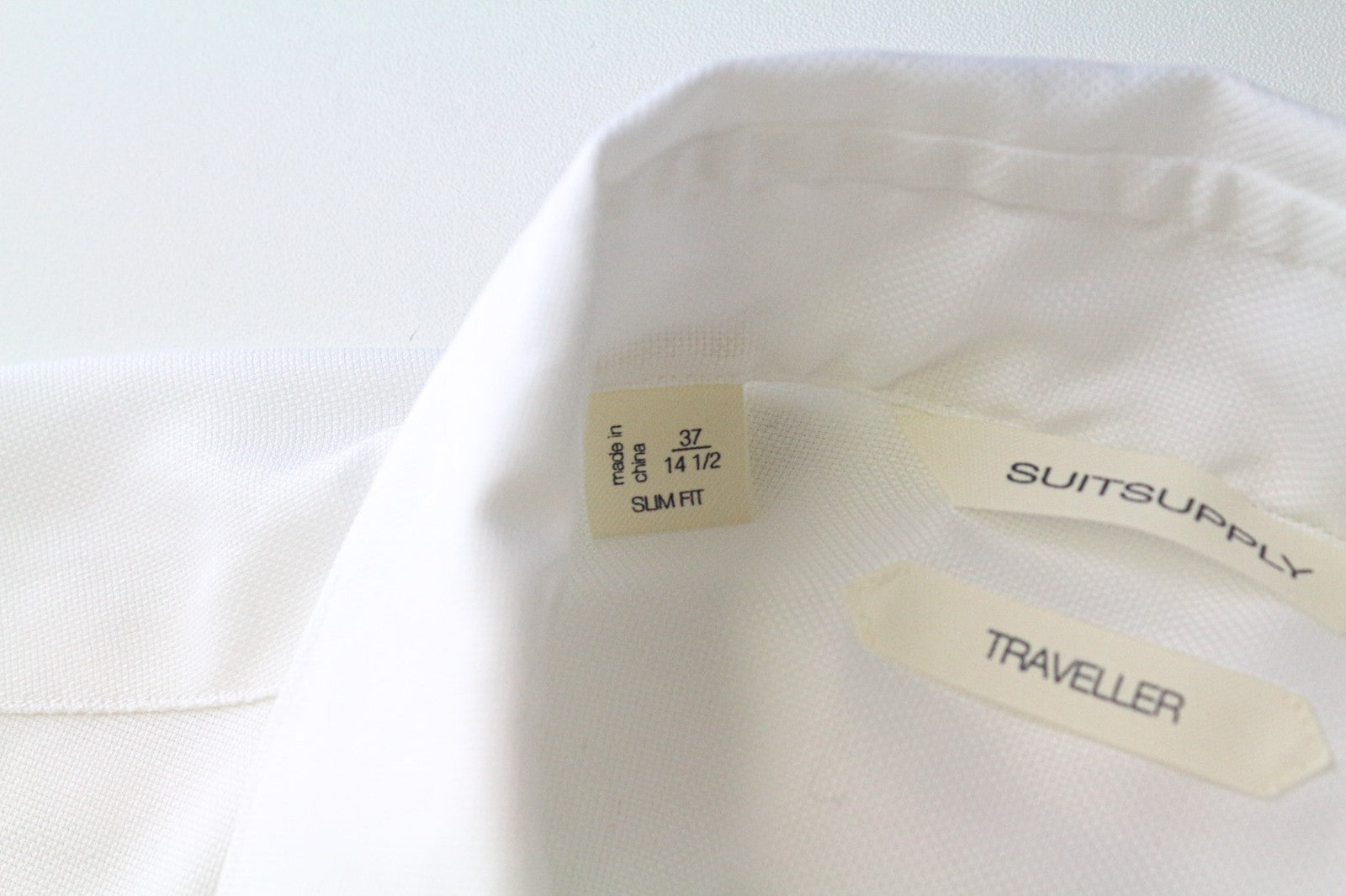 SUITSUPPLY Traveller Men's Formal Shirt 37/14.5 Slim White Pure Long Sleeve