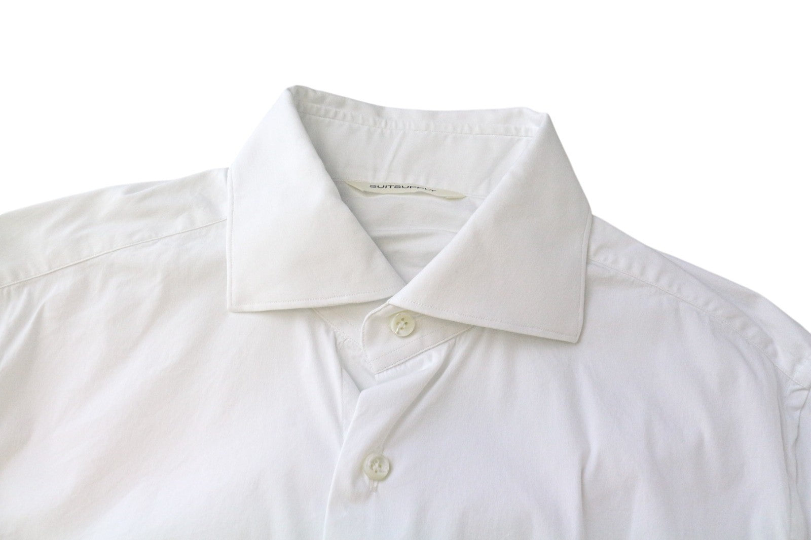 SUITSUPPLY Men's Formal Shirt ~2XS Extra Slim White Cotton Stretch Cutaway