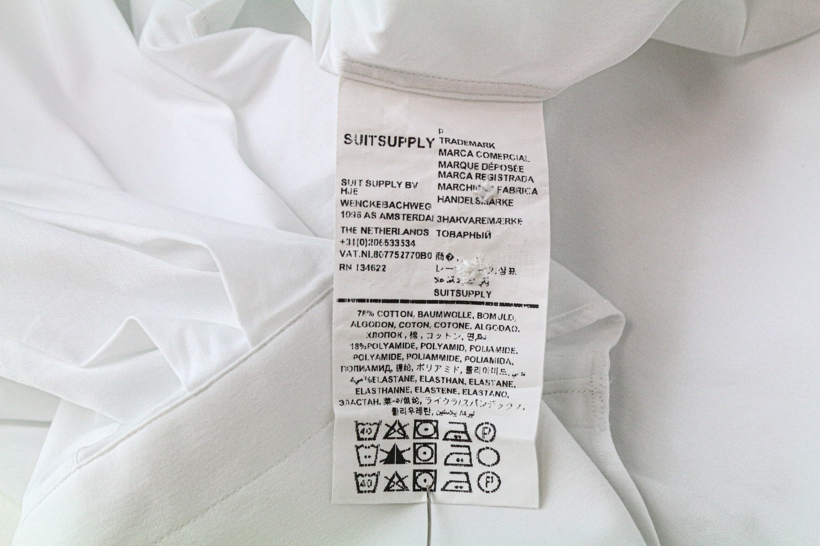 SUITSUPPLY Men's Formal Shirt ~2XS Extra Slim White Cotton Stretch Cutaway