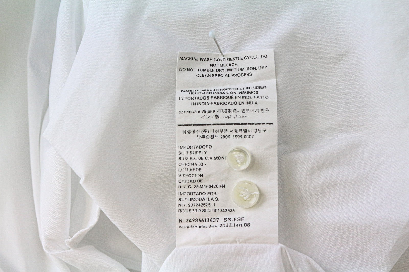 SUITSUPPLY Men's Formal Shirt ~2XS Extra Slim White Cotton Stretch Cutaway