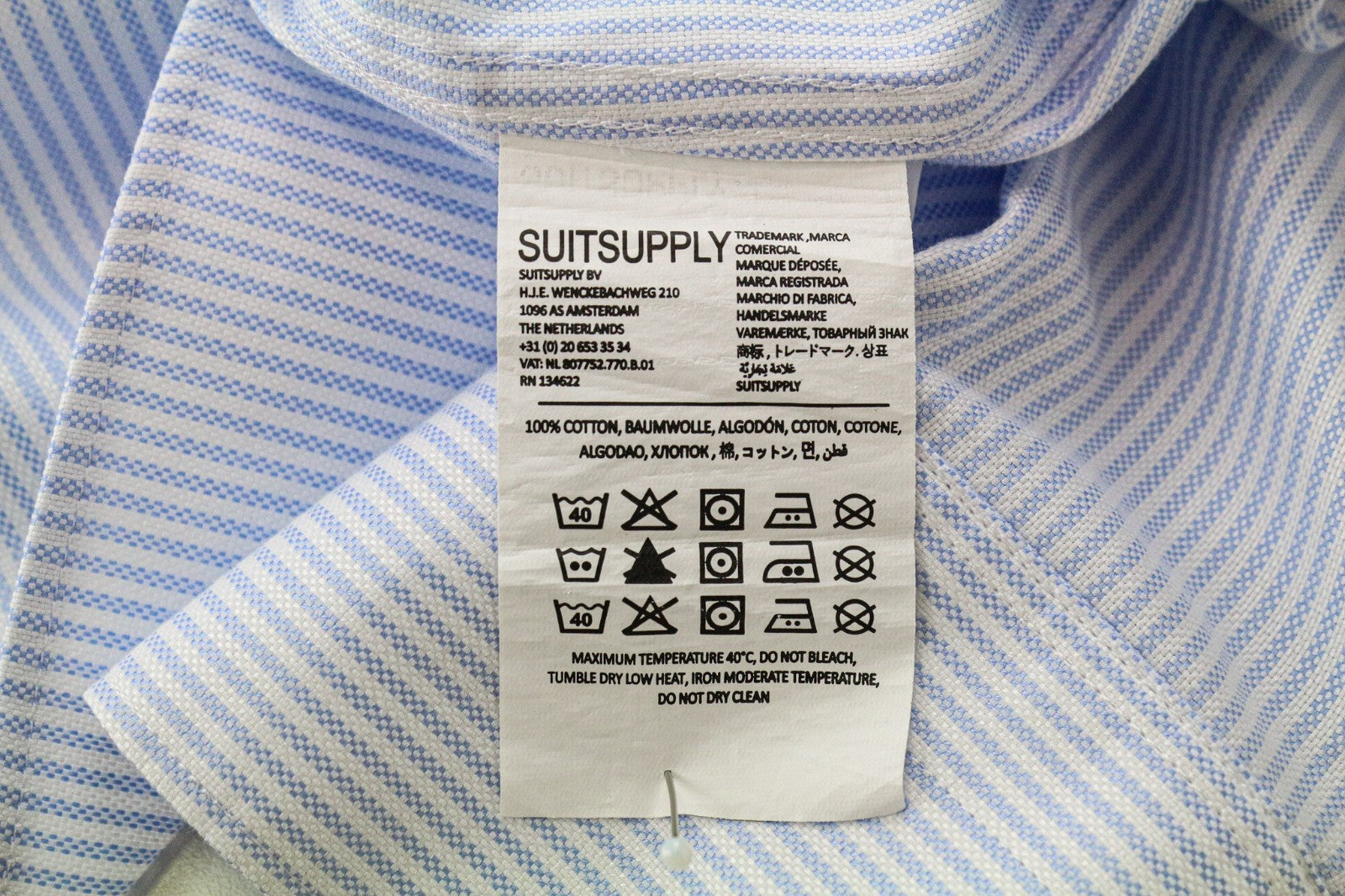 SUITSUPPLY Men's Formal Shirt 39L/15.5L Extra Slim Blue Pure Cotton Striped