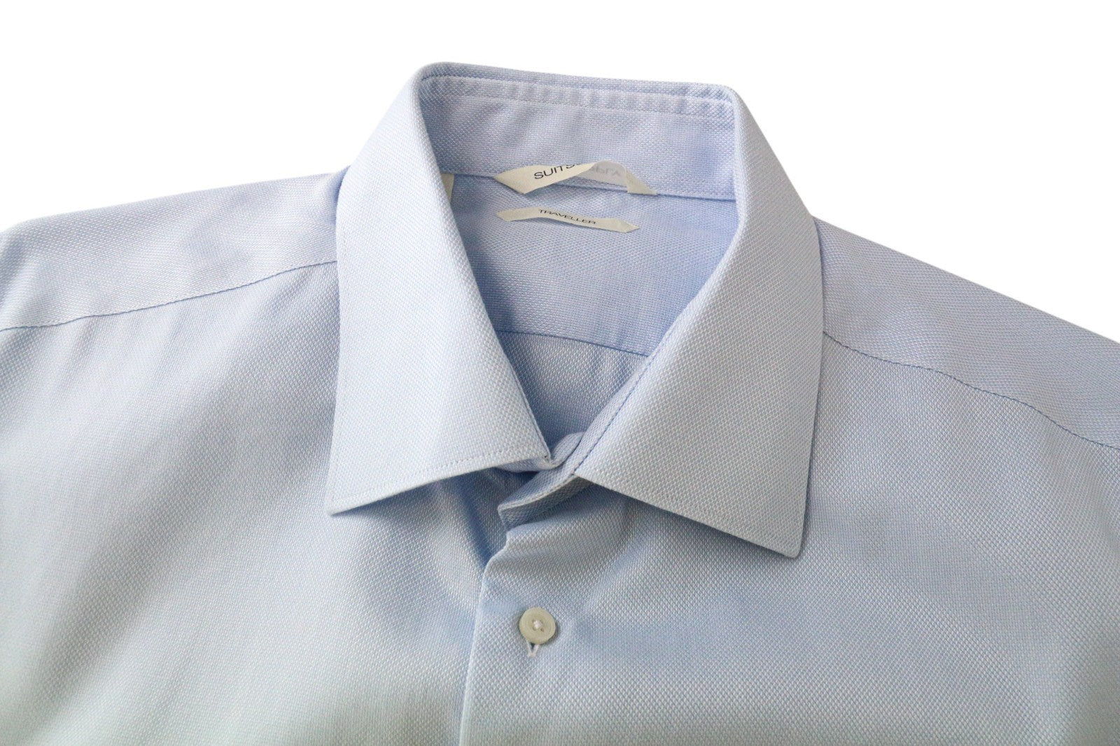 SUITSUPPLY Traveller Men's Formal Shirt 41/16 Slim Blue Pure Cotton Buttoned
