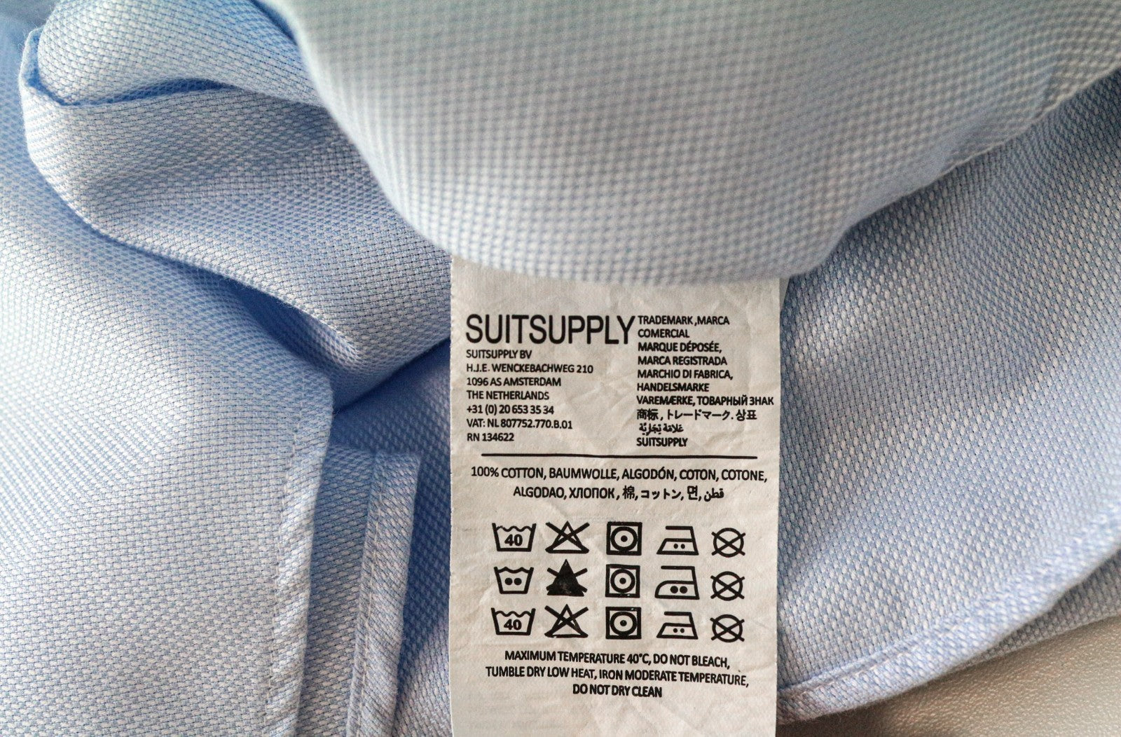 SUITSUPPLY Traveller Men's Formal Shirt 41/16 Slim Blue Pure Cotton Buttoned