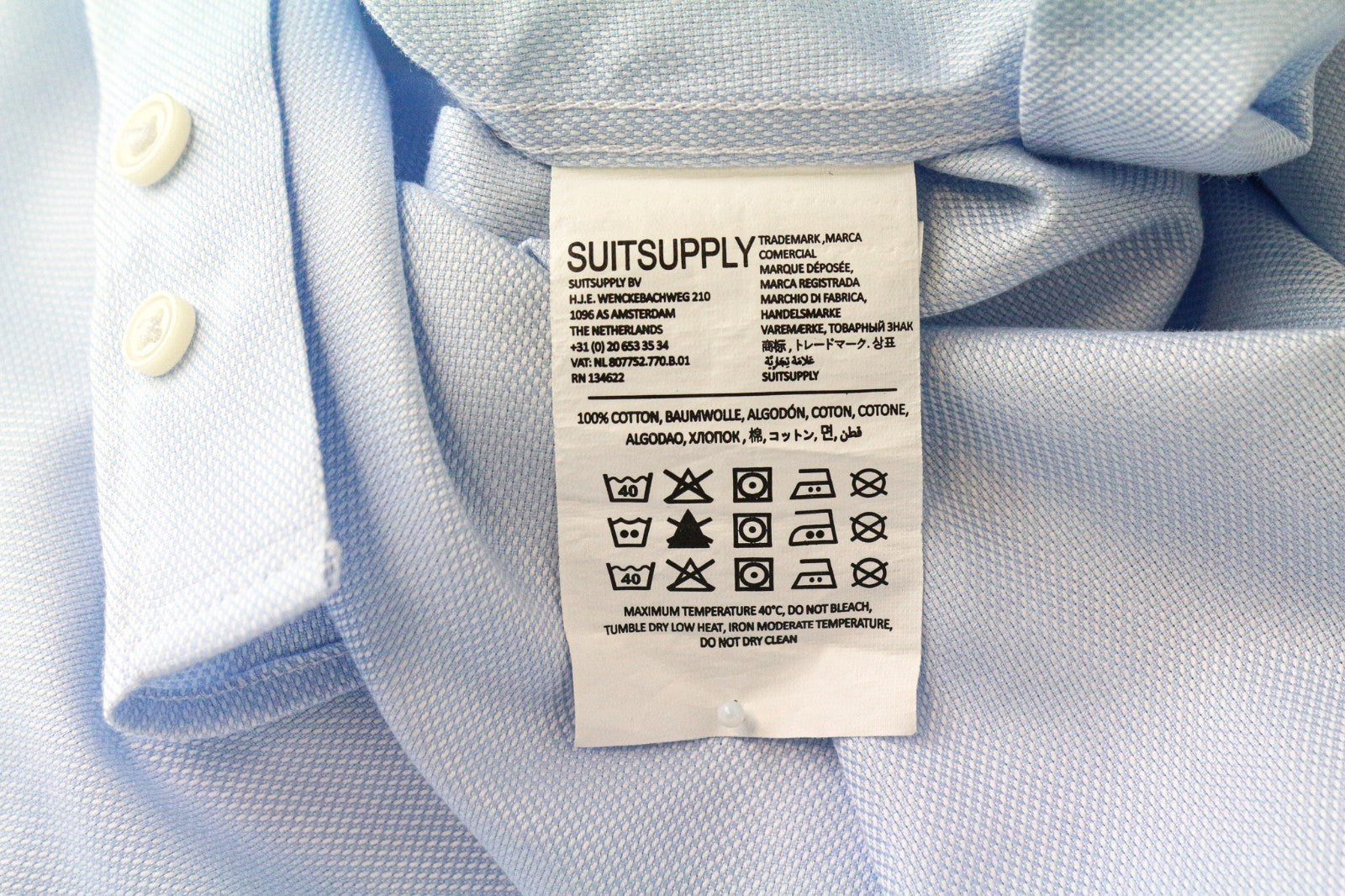 SUITSUPPLY Men's Formal Shirt 41L/16L Slim Blue Pure Cotton Cutaway Collar