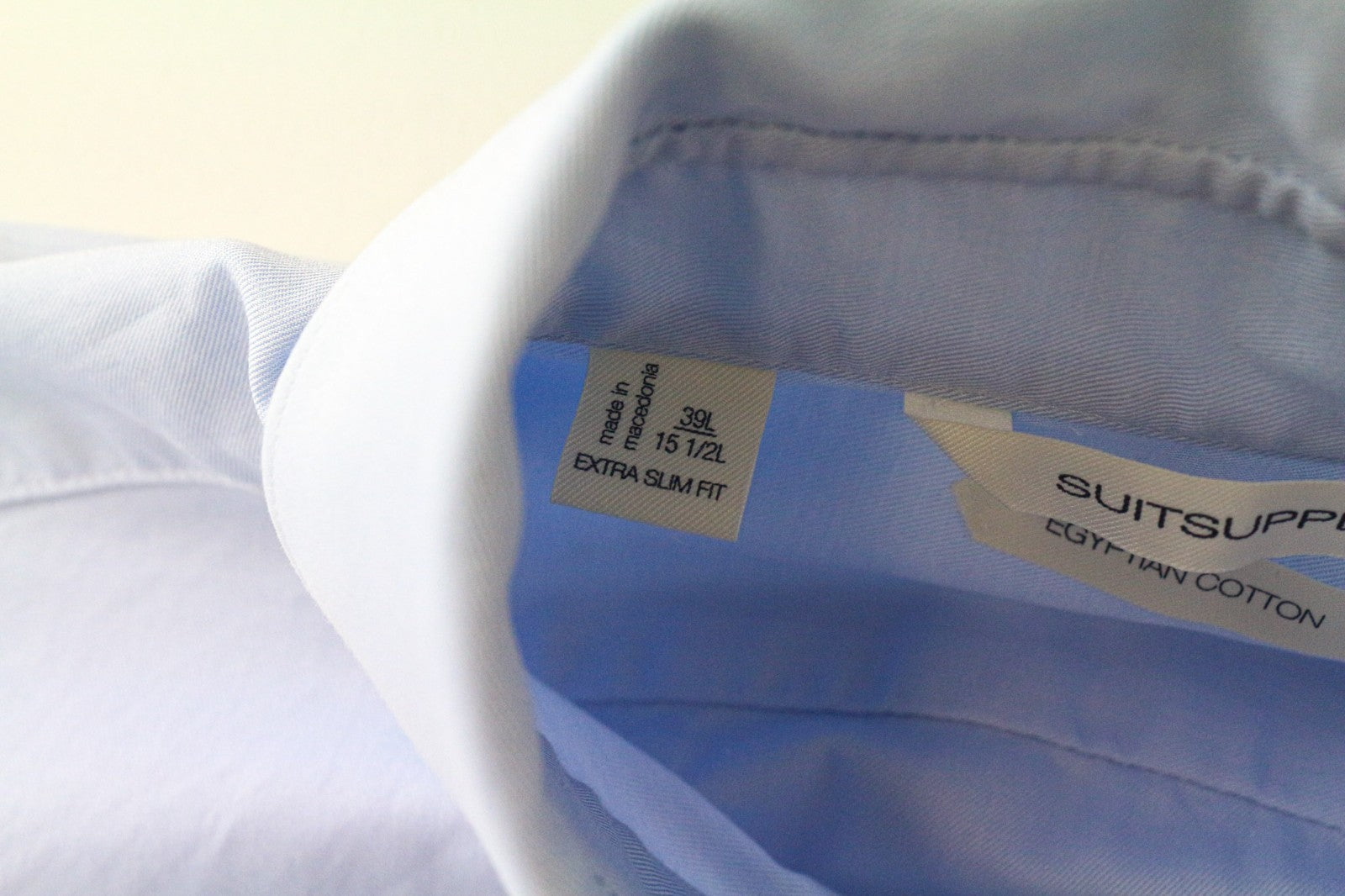 SUITSUPPLY Men's Formal Shirt 39L/15.5L Extra Slim Blue Pure Cutaway Twill