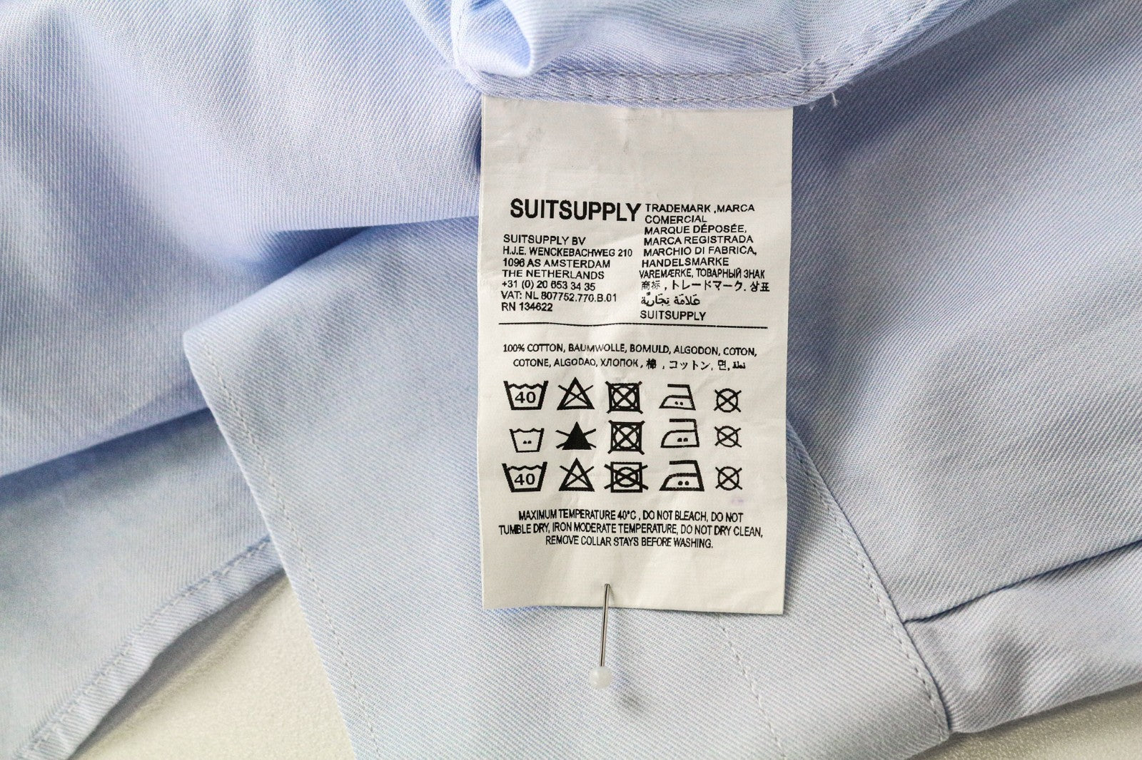 SUITSUPPLY Men's Formal Shirt 39L/15.5L Extra Slim Blue Pure Cutaway Twill