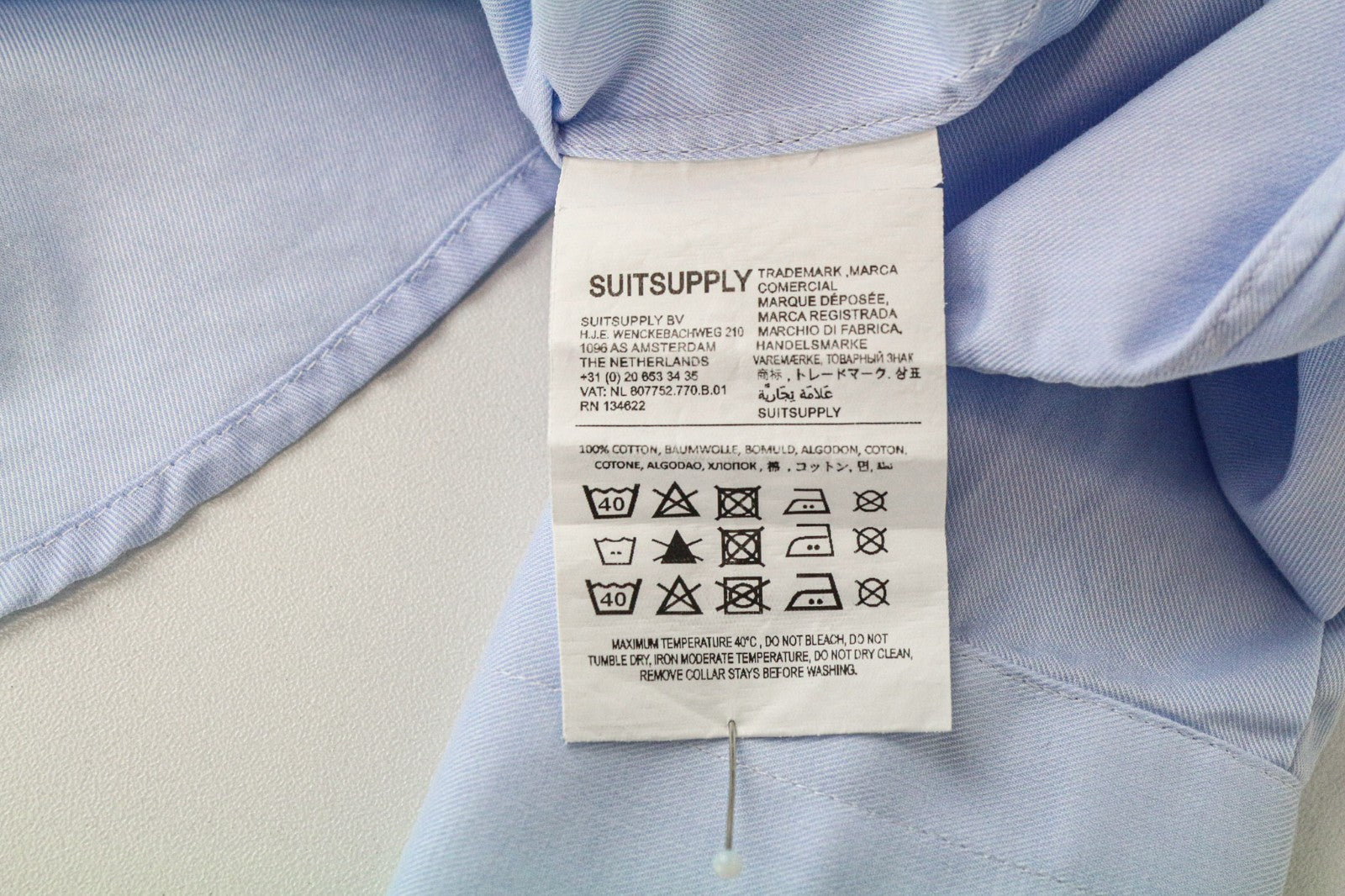 SUITSUPPLY Men's Formal Shirt 35/13.5 Slim Blue Pure Cotton Cutaway Collar