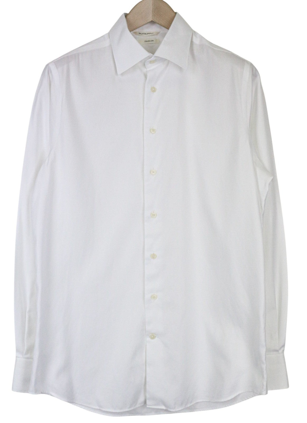 SUITSUPPLY Traveller Men's Formal Shirt 40/15.75 Slim White Pure Long Sleeve