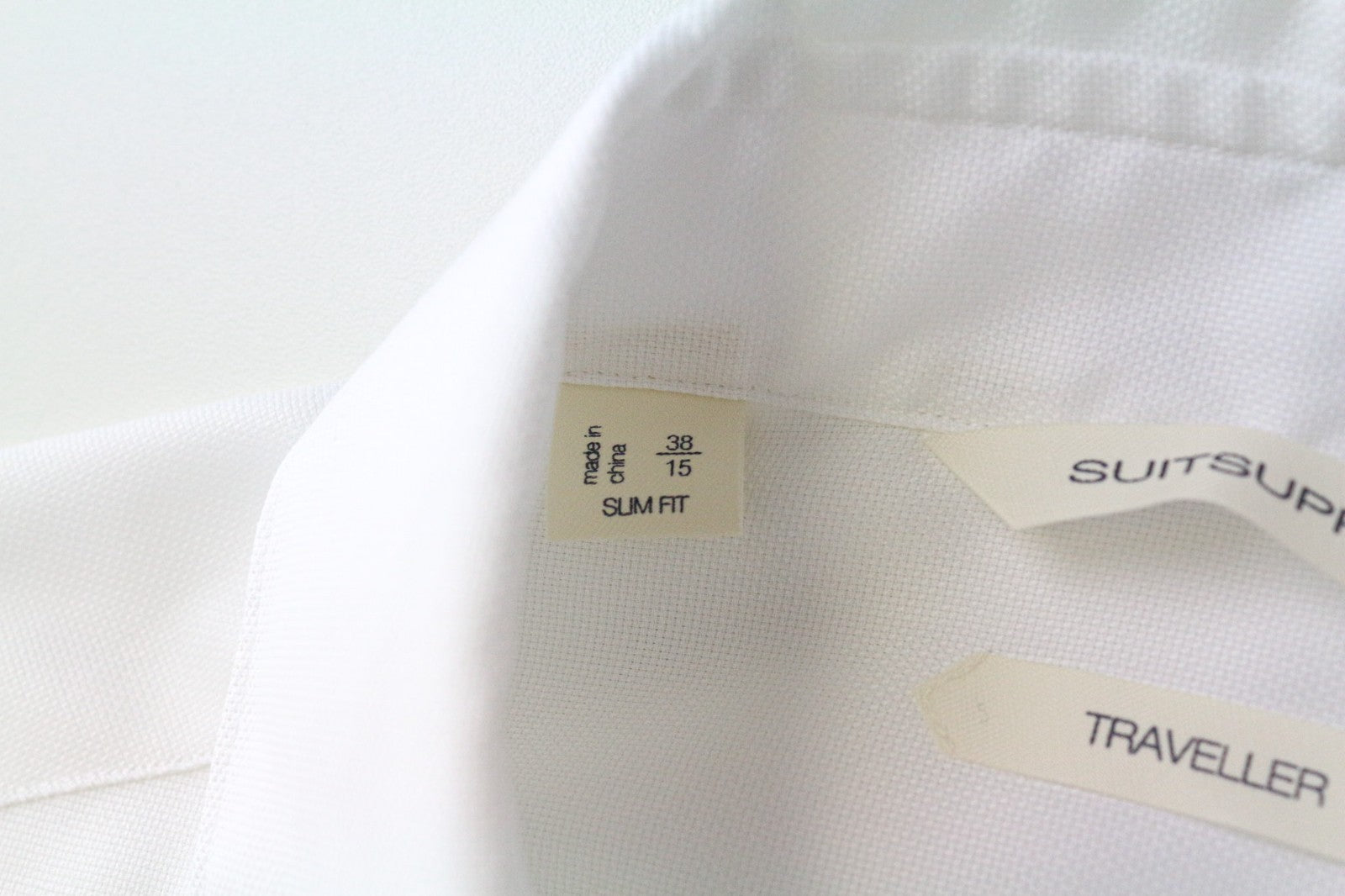 SUITSUPPLY Traveller Men's Formal Shirt 38/15 Slim White Pure Cotton Long Sleeve