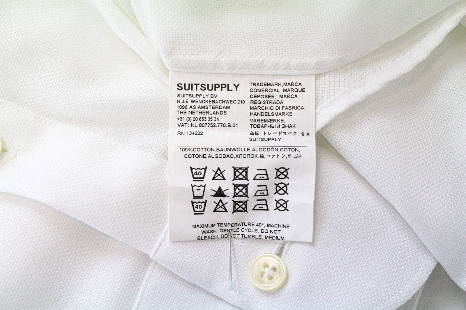 SUITSUPPLY Traveller Men's Formal Shirt 38/15 Slim White Pure Cotton Long Sleeve