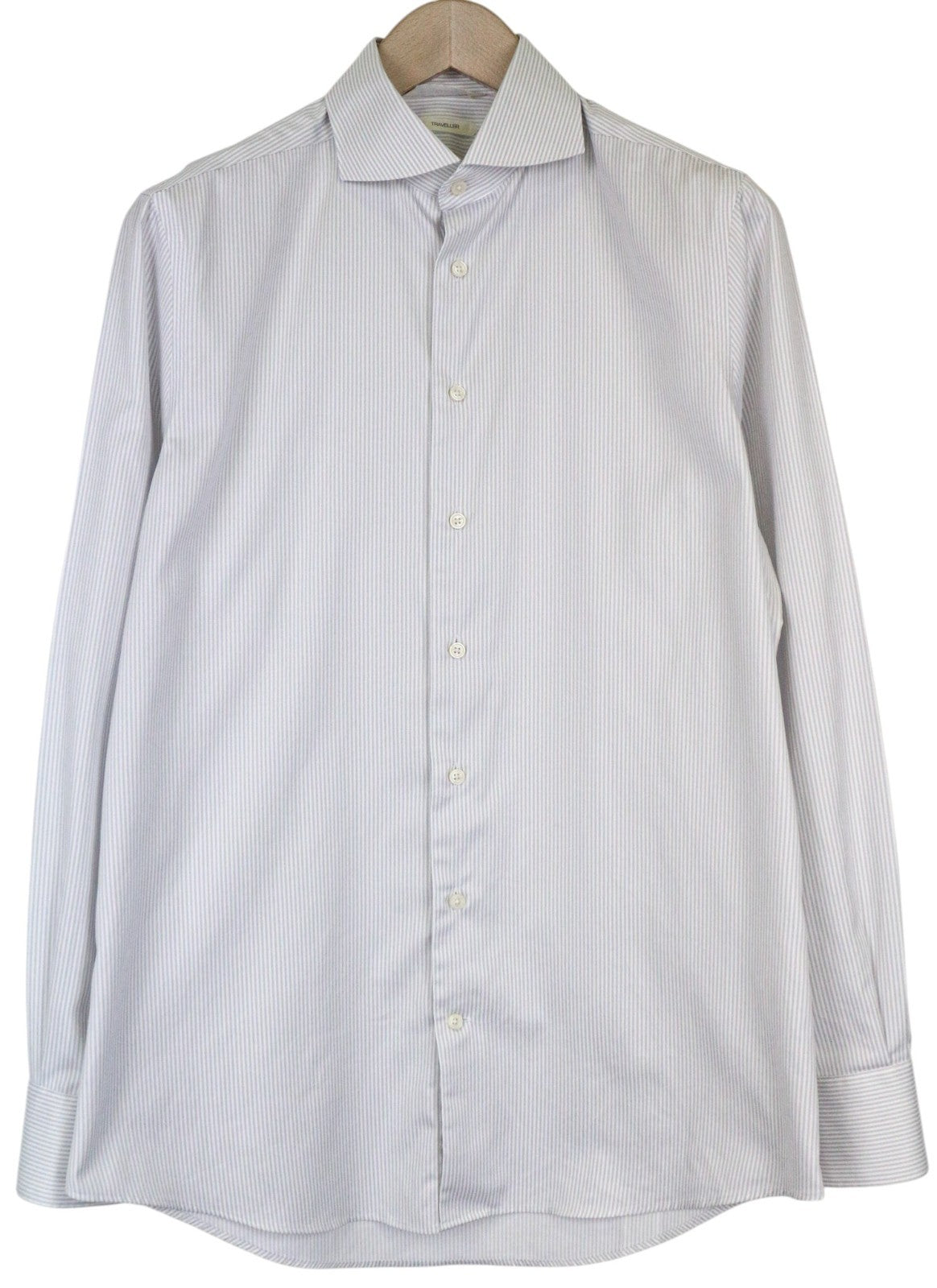 SUITSUPPLY Traveller Men's Formal Shirt 39/15.5 Slim Grey White Striped Cutaway