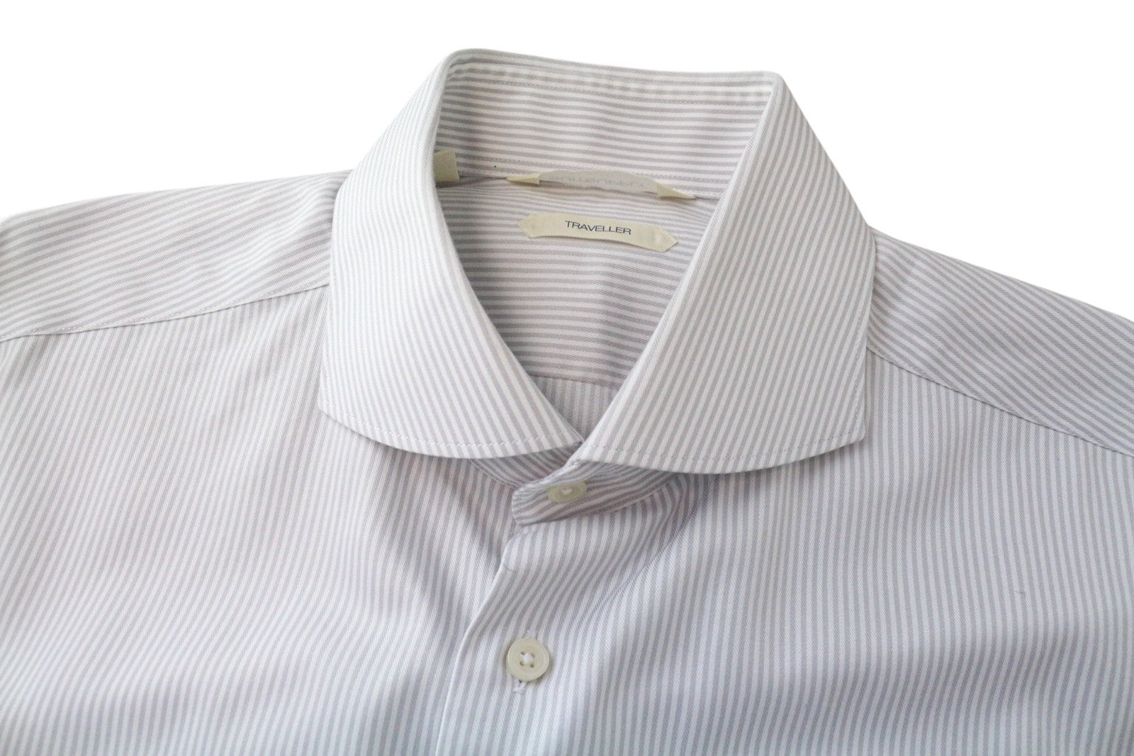 SUITSUPPLY Traveller Men's Formal Shirt 39/15.5 Slim Grey White Striped Cutaway