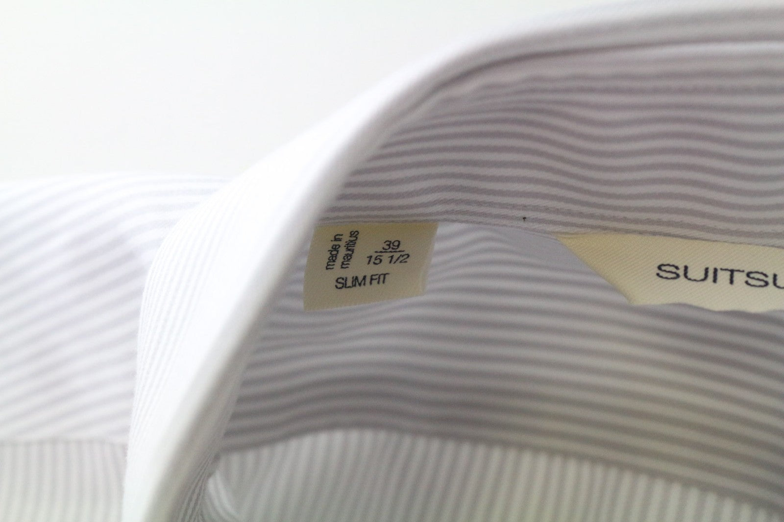 SUITSUPPLY Traveller Men's Formal Shirt 39/15.5 Slim Grey White Striped Cutaway