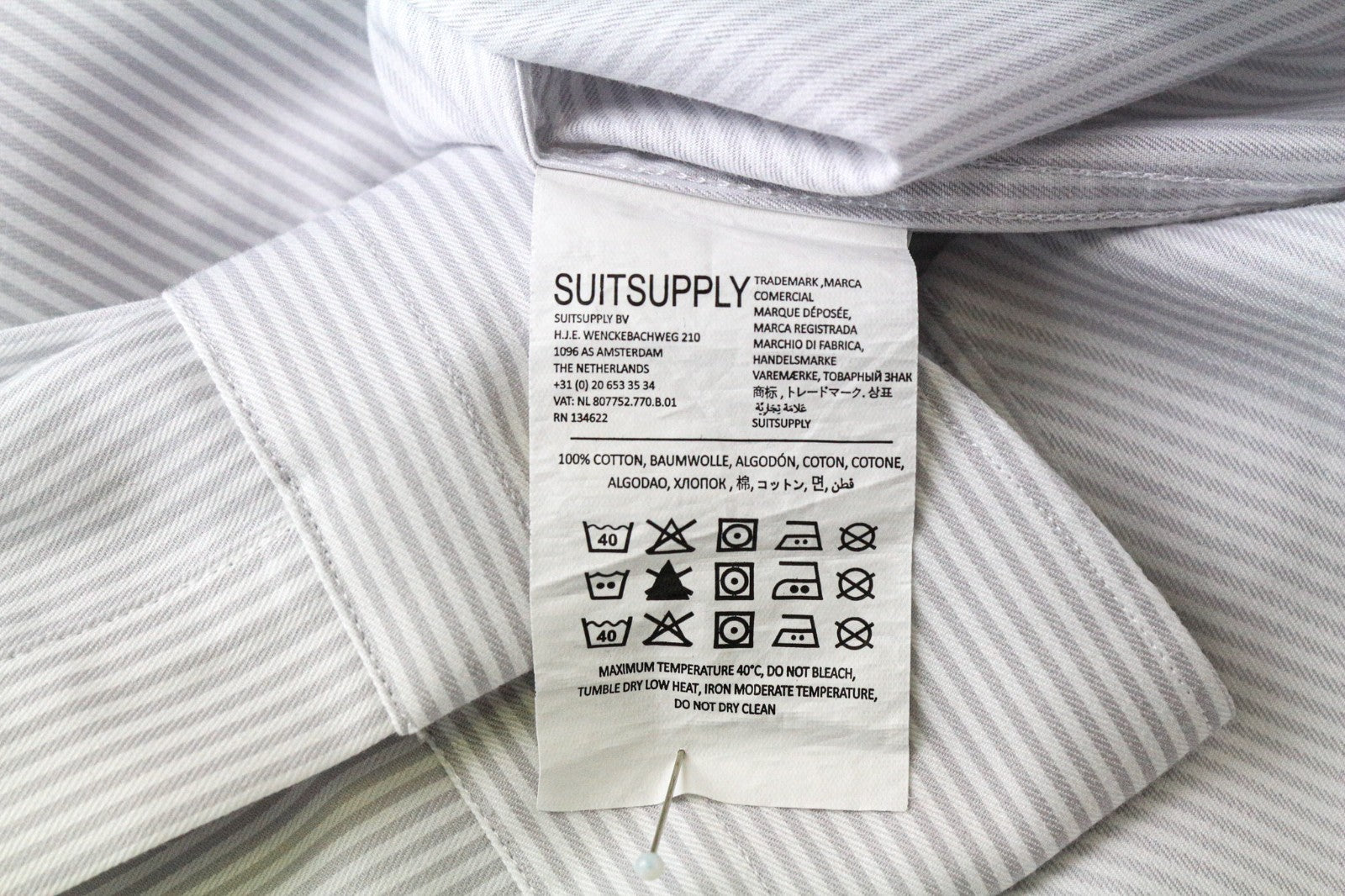 SUITSUPPLY Traveller Men's Formal Shirt 39/15.5 Slim Grey White Striped Cutaway