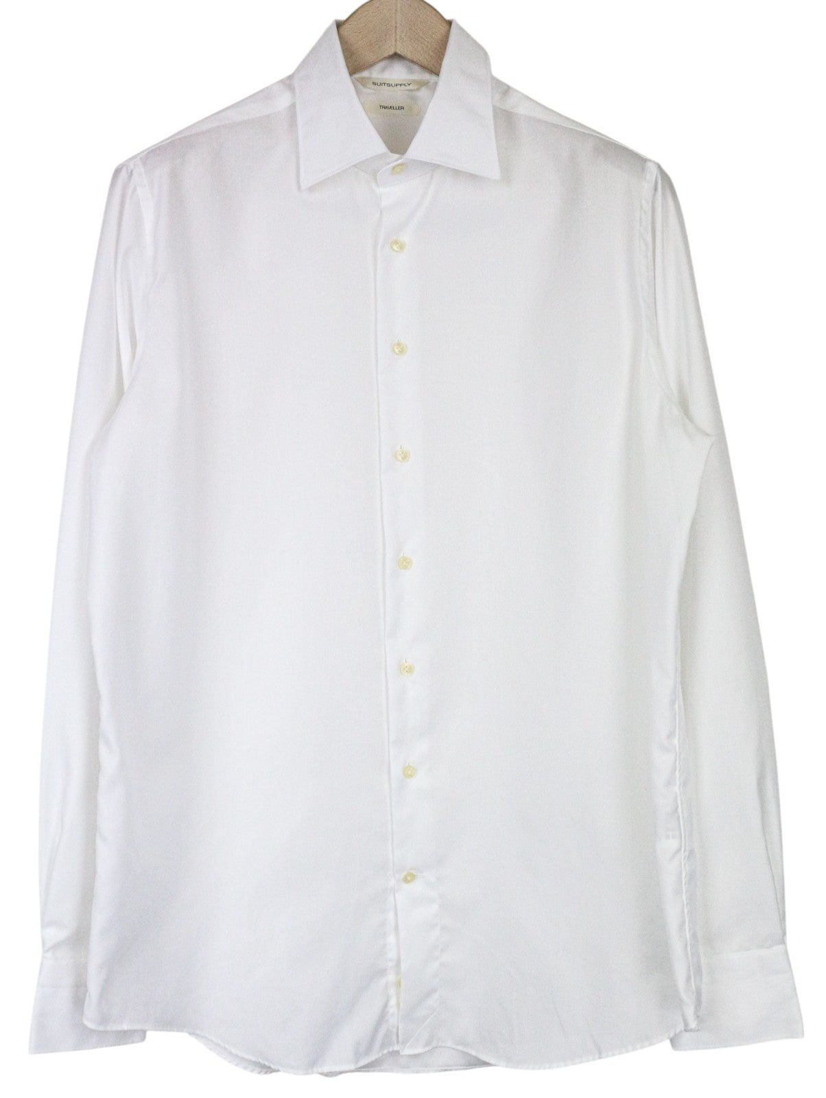 SUITSUPPLY Traveller Men's Formal Shirt 41/16 Slim White Pure Cotton Long Sleeve