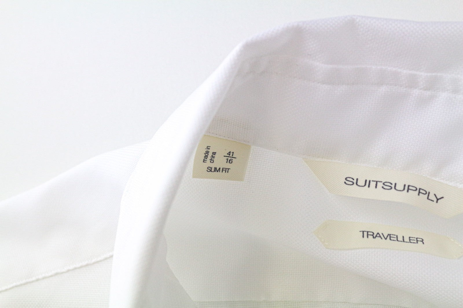 SUITSUPPLY Traveller Men's Formal Shirt 41/16 Slim White Pure Cotton Long Sleeve