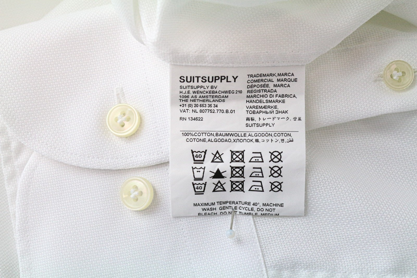 SUITSUPPLY Traveller Men's Formal Shirt 41/16 Slim White Pure Cotton Long Sleeve