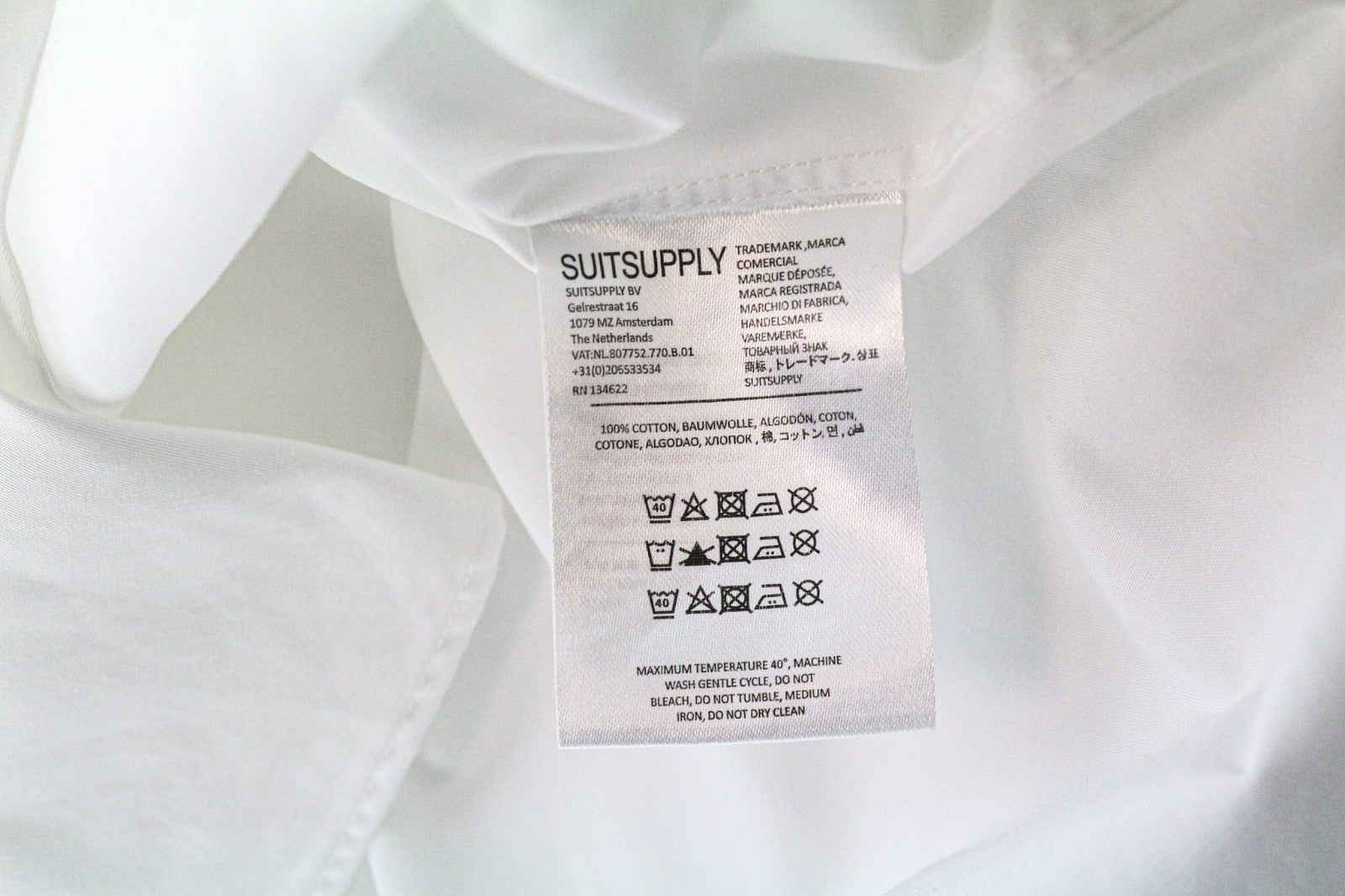 SUITSUPPLY Men's Formal Shirt 38/15 Slim White Cotton Long Sleeve Classic