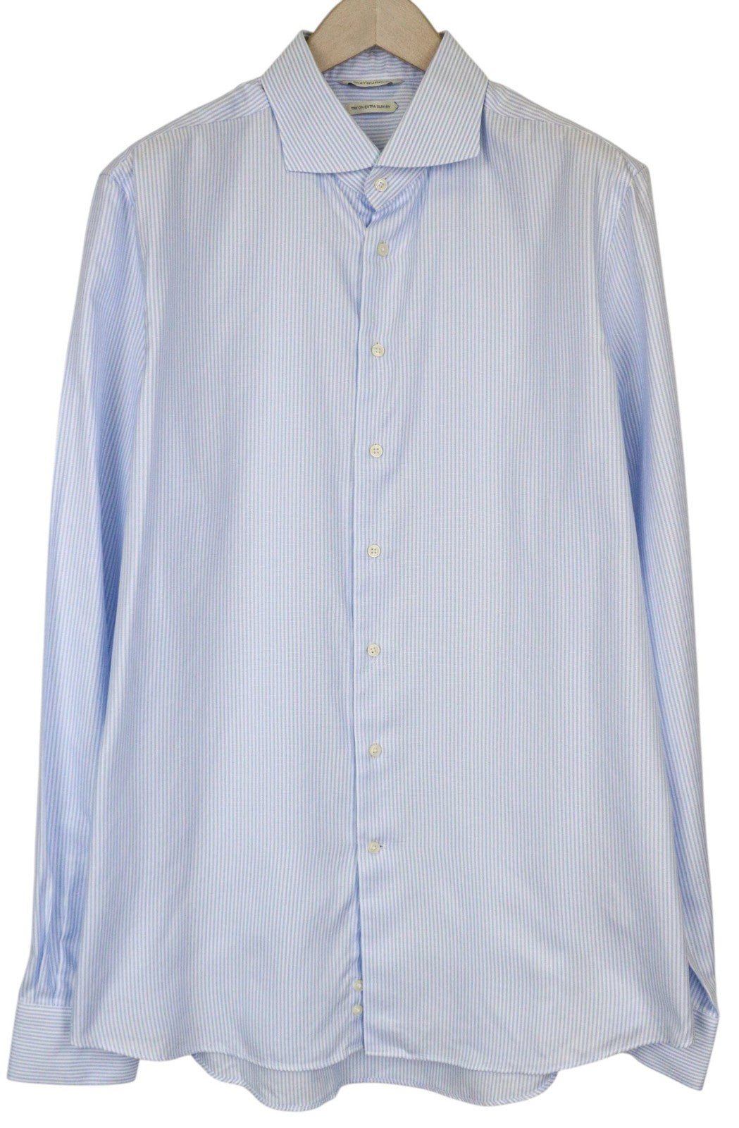 SUITSUPPLY Men's Formal Shirt 45L/17.75L Extra Slim Blue Cotton Striped