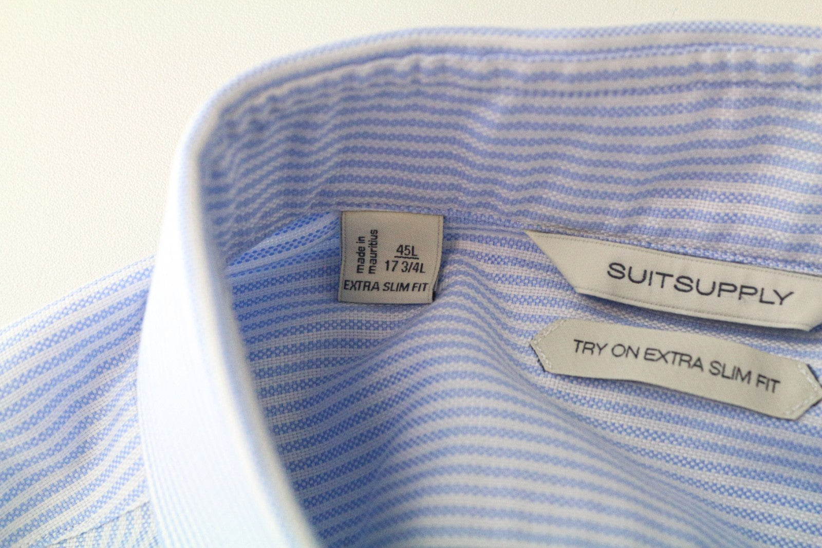 SUITSUPPLY Men's Formal Shirt 45L/17.75L Extra Slim Blue Cotton Striped