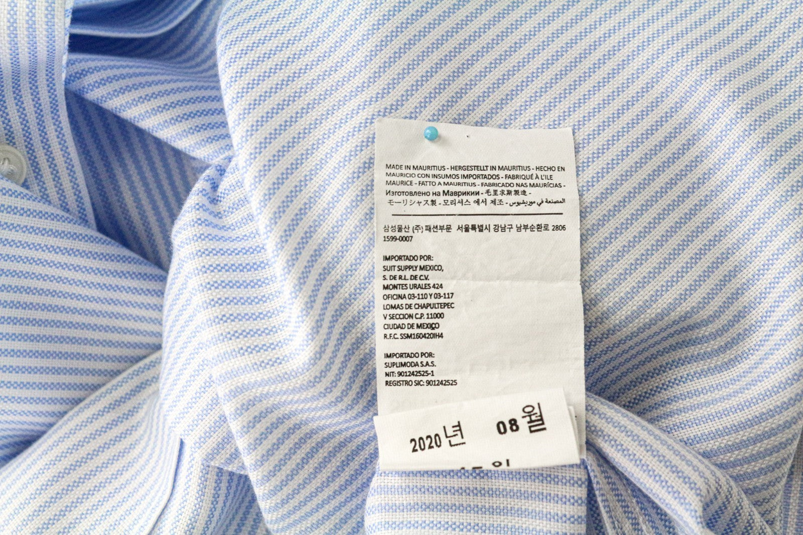 SUITSUPPLY Men's Formal Shirt 45L/17.75L Extra Slim Blue Cotton Striped