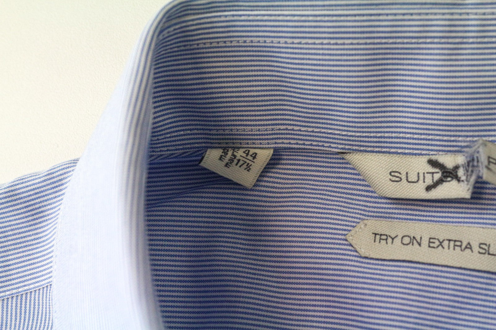 SUITSUPPLY Men's Formal Shirt 44/17.5 Extra Slim Blue Cotton Striped