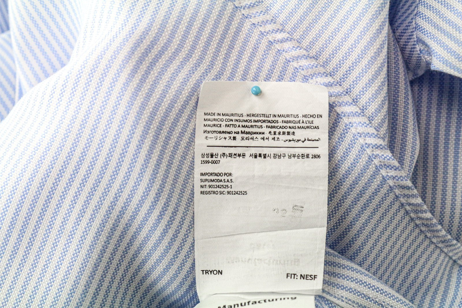 SUITSUPPLY Men's Formal Shirt 37/14.5 Extra Slim Blue Cotton Striped