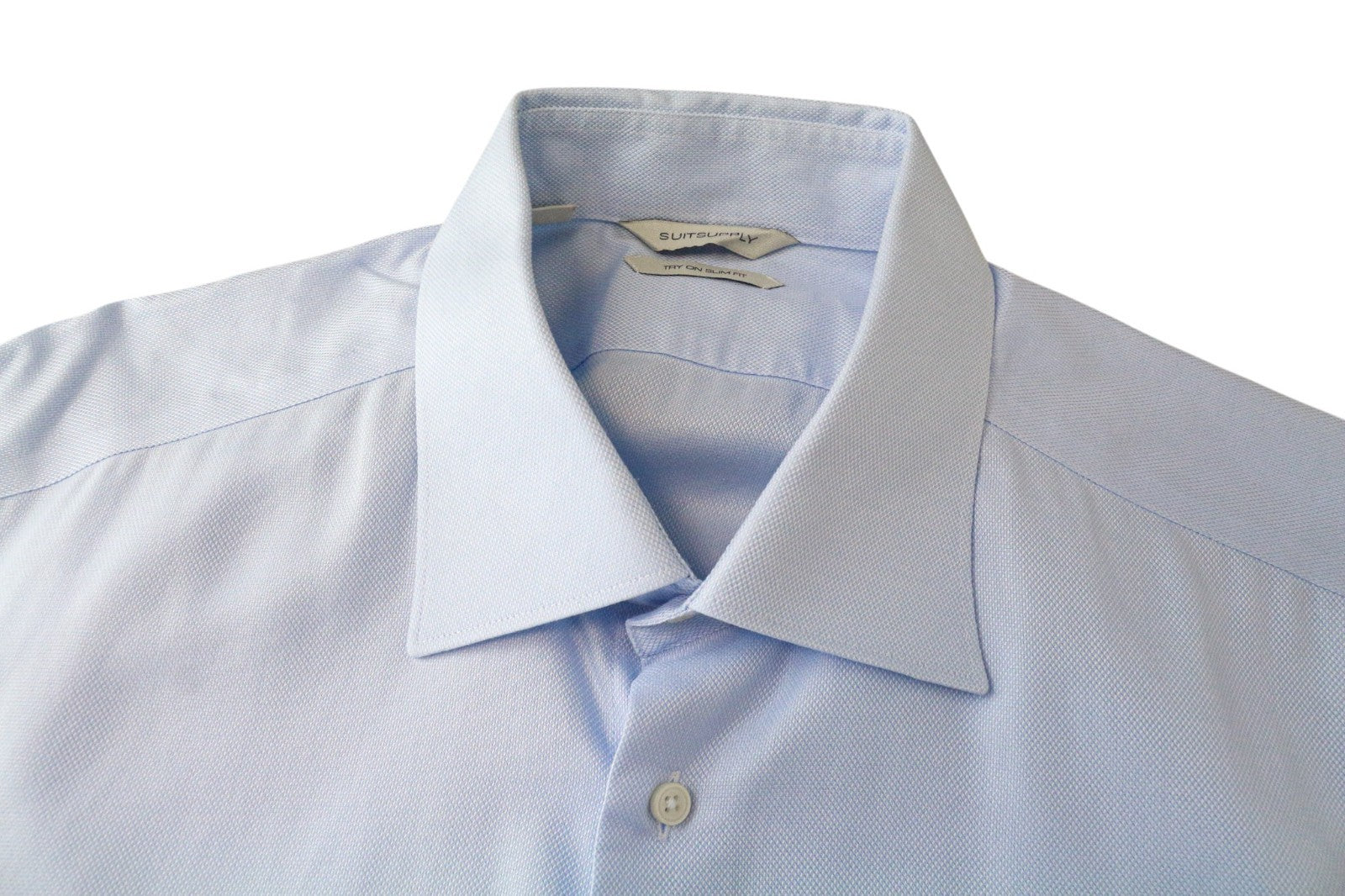 SUITSUPPLY Men's Formal Shirt 43-7/17L Slim Blue Cotton Button-Up Long Sleeve