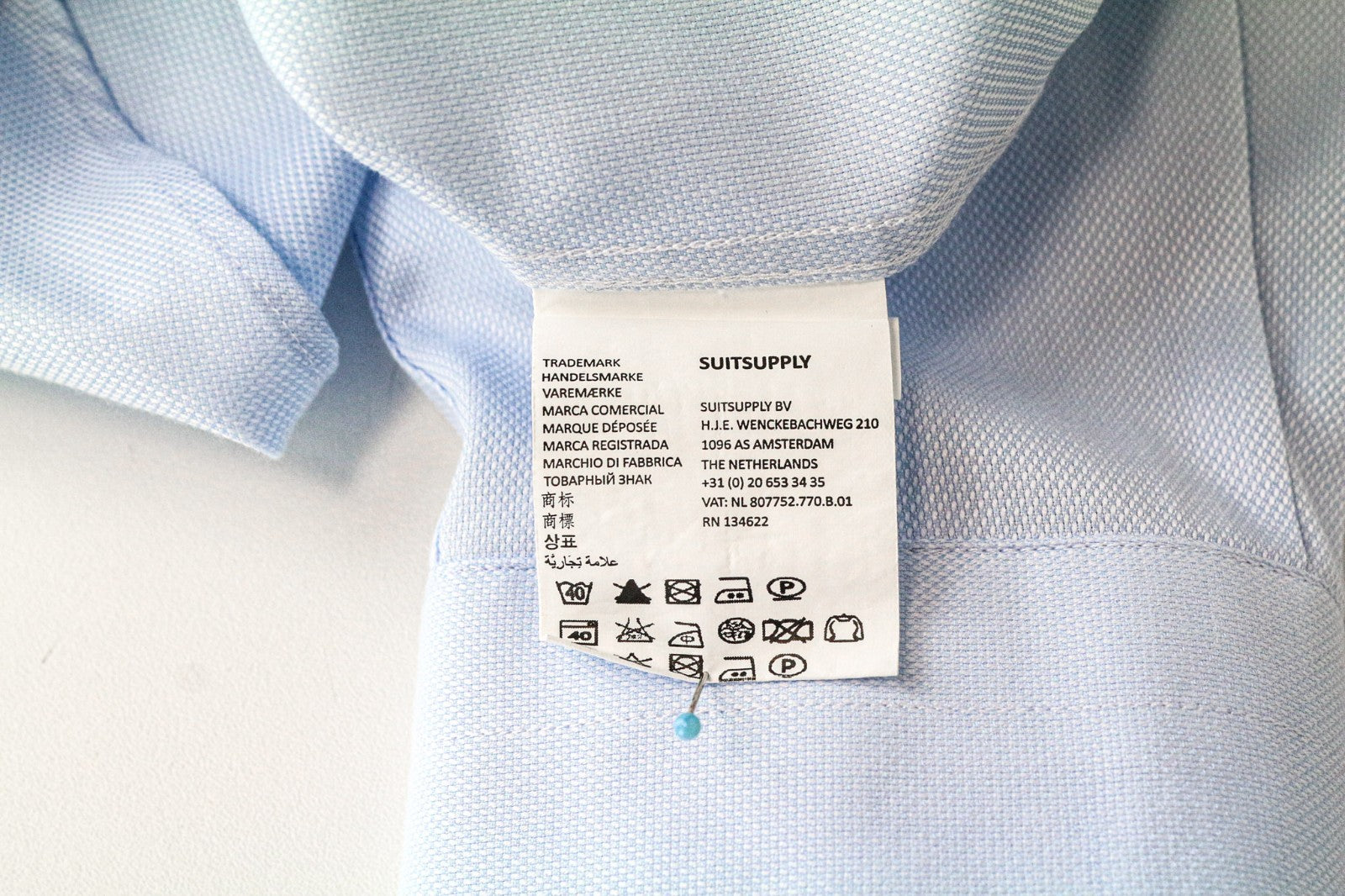 SUITSUPPLY Men's Formal Shirt 43-7/17L Slim Blue Cotton Button-Up Long Sleeve