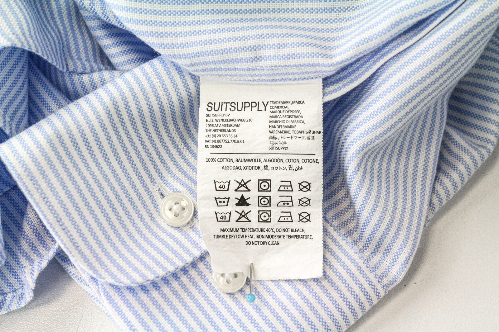 SUITSUPPLY Men's Formal Shirt 44L/17.5L Extra Slim Blue Cotton Twill