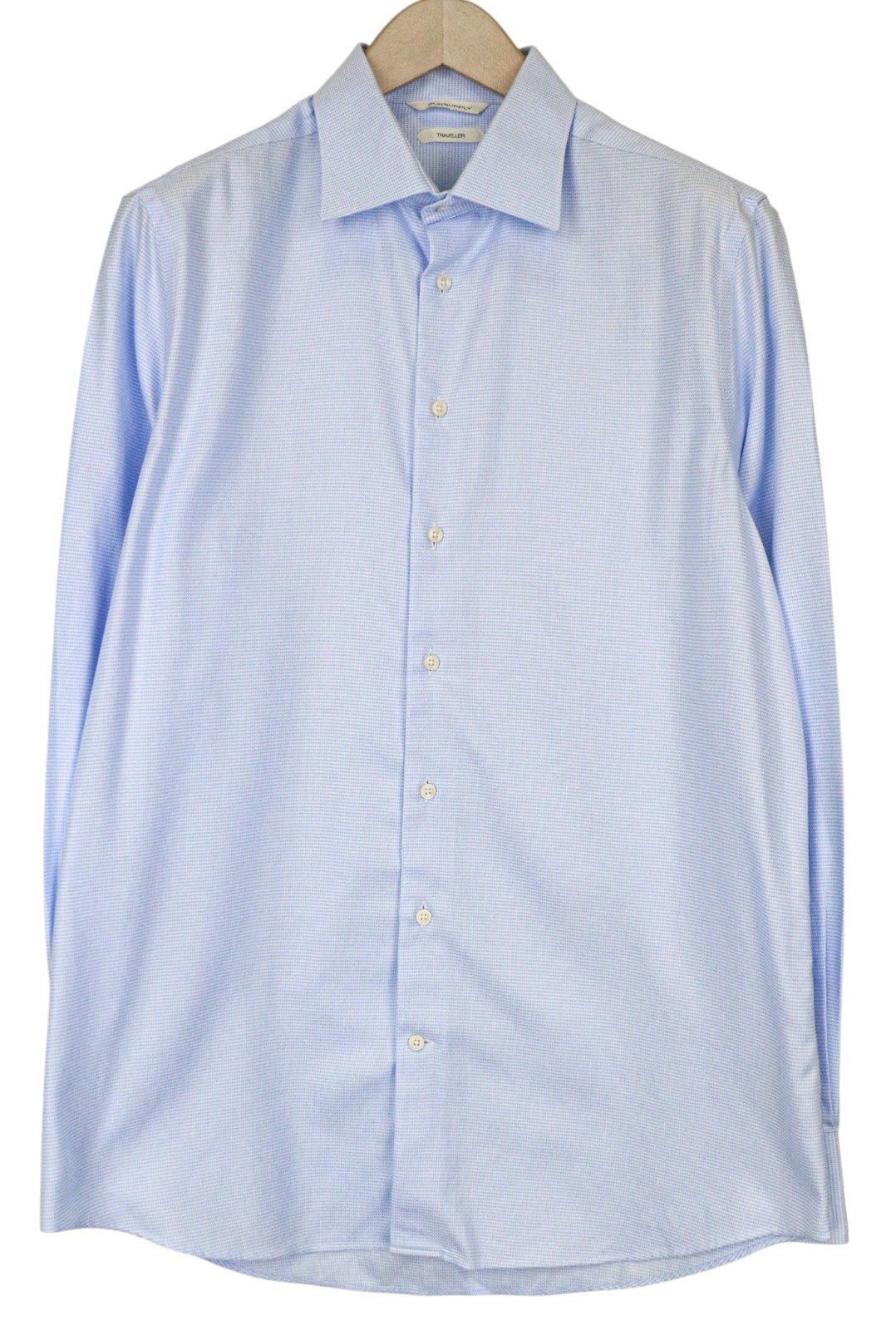 SUITSUPPLY Traveller Men's Formal Shirt 41/16 Slim Blue Cotton Patterned