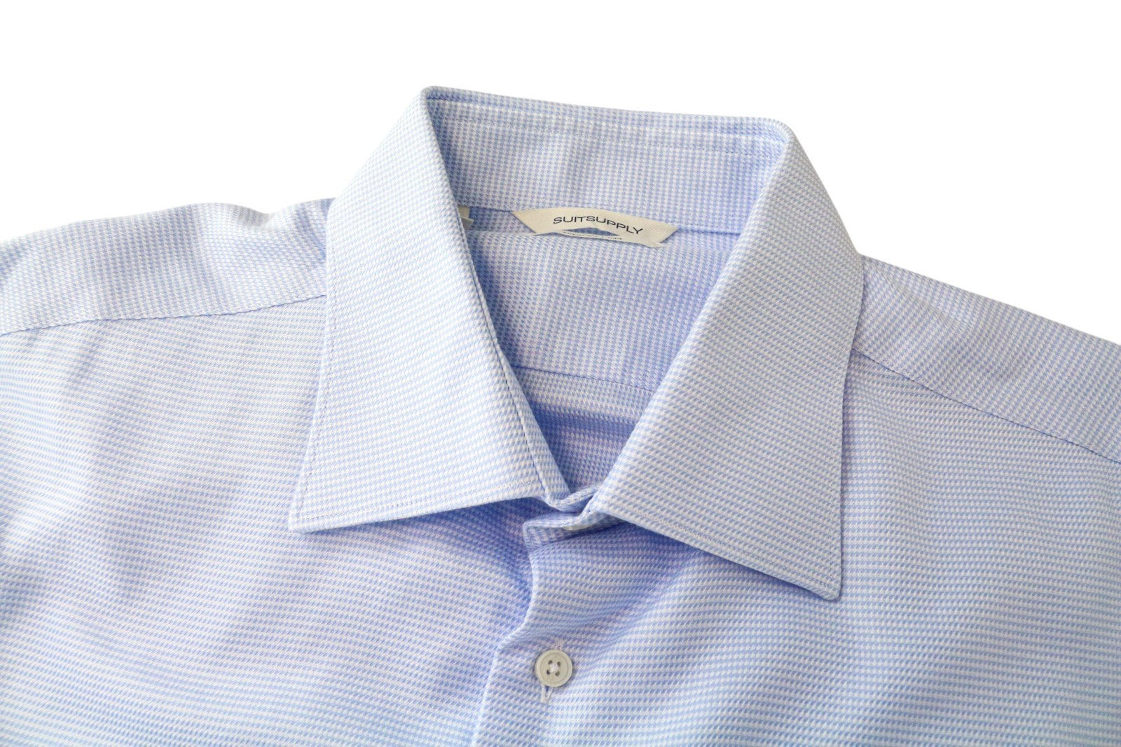 SUITSUPPLY Traveller Men's Formal Shirt 41/16 Slim Blue Cotton Patterned