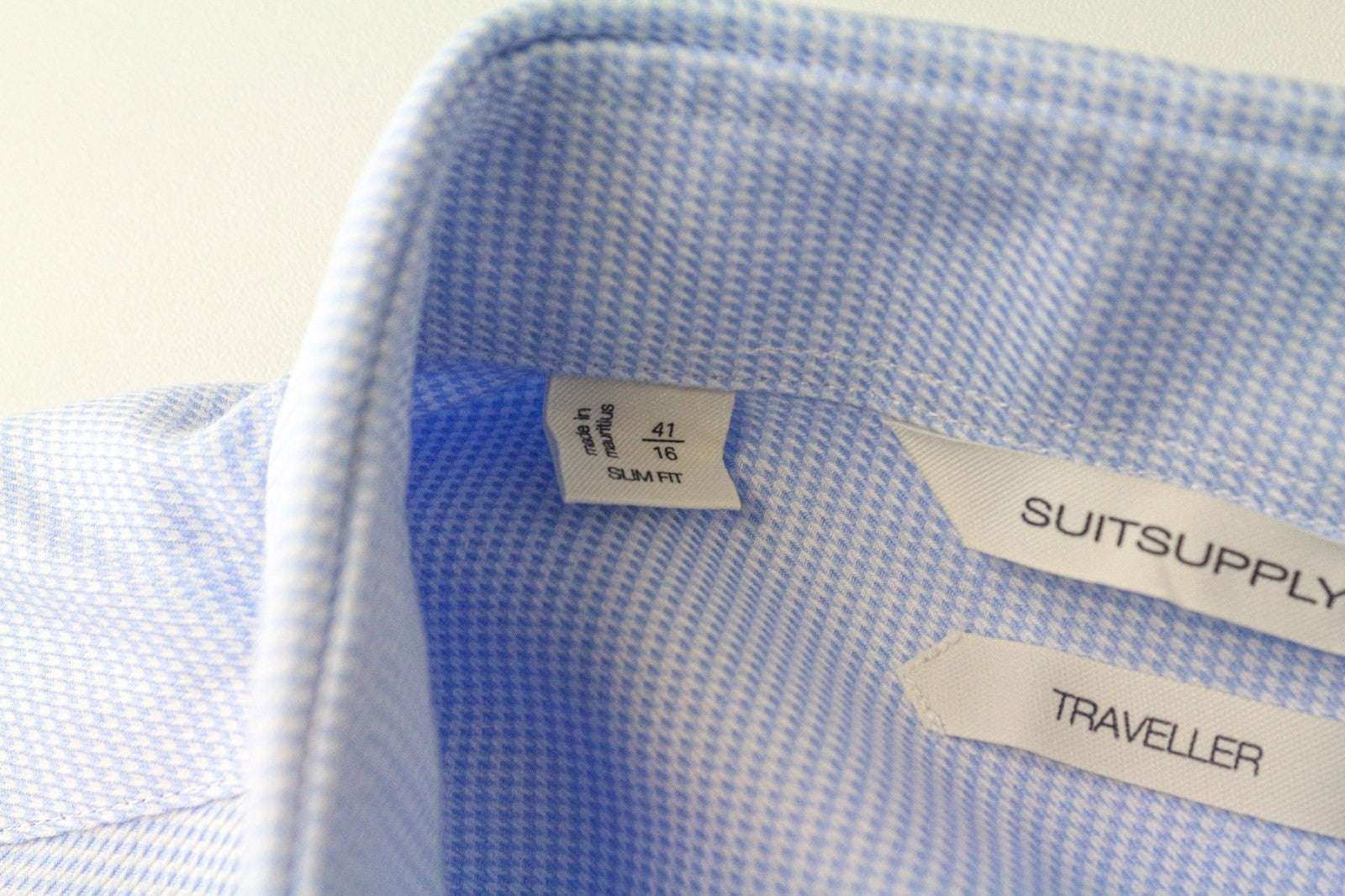 SUITSUPPLY Traveller Men's Formal Shirt 41/16 Slim Blue Cotton Patterned