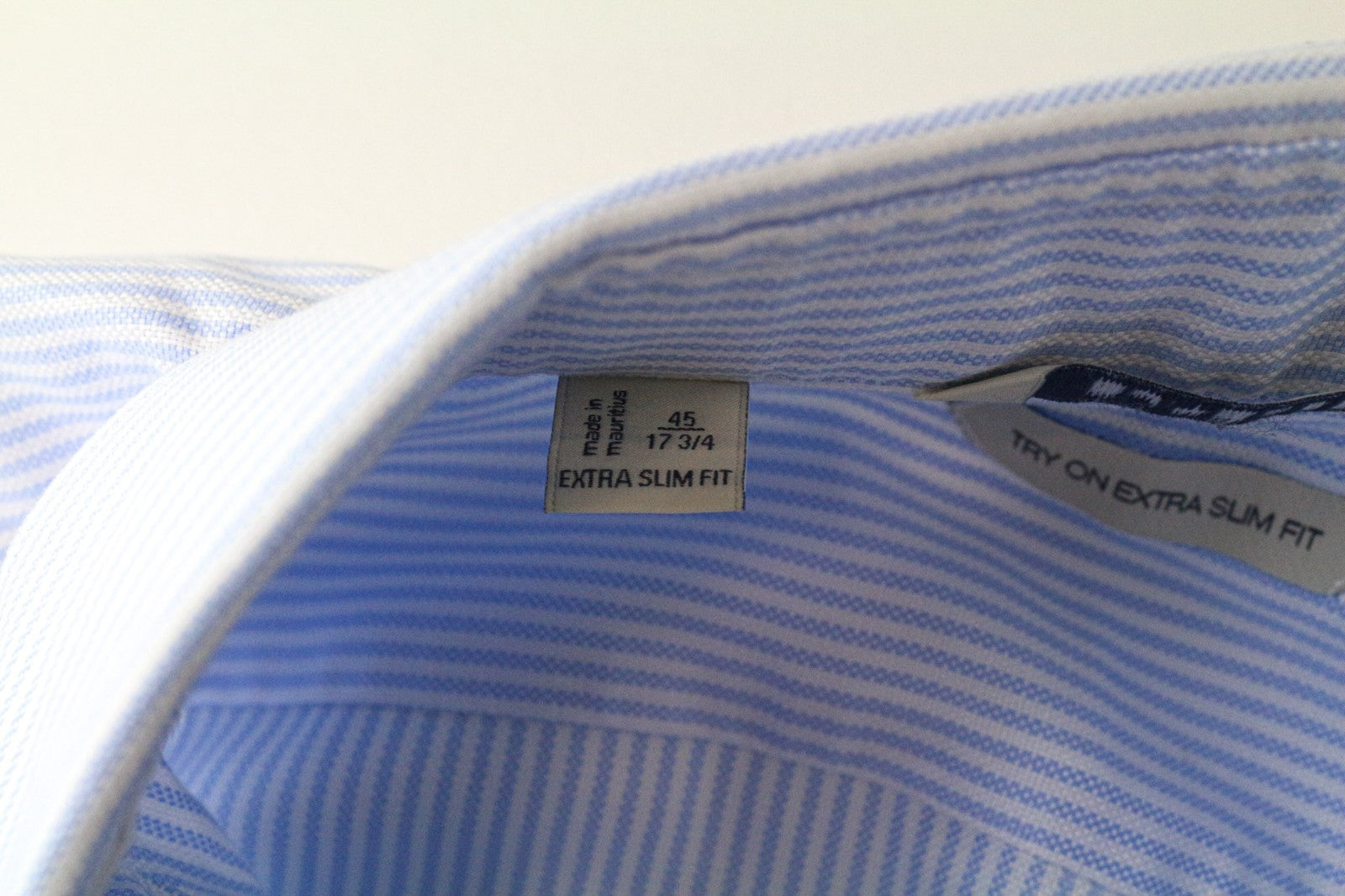 SUITSUPPLY Men's Formal Shirt 45/17.75 Extra Slim Blue Cotton Striped Cutaway