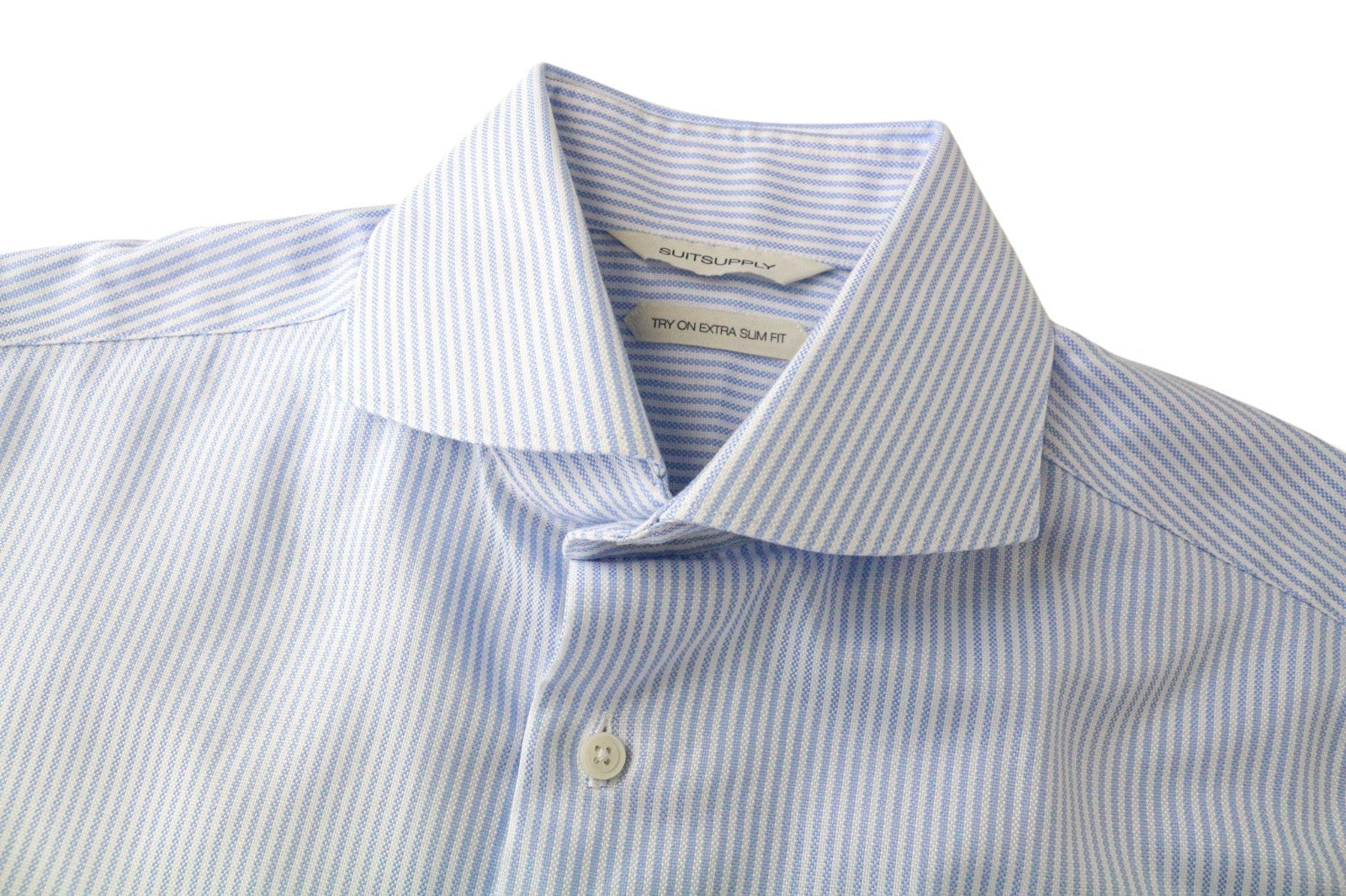 SUITSUPPLY Men's Formal Shirt 37/14.5 Extra Slim Blue Cotton Striped Classic