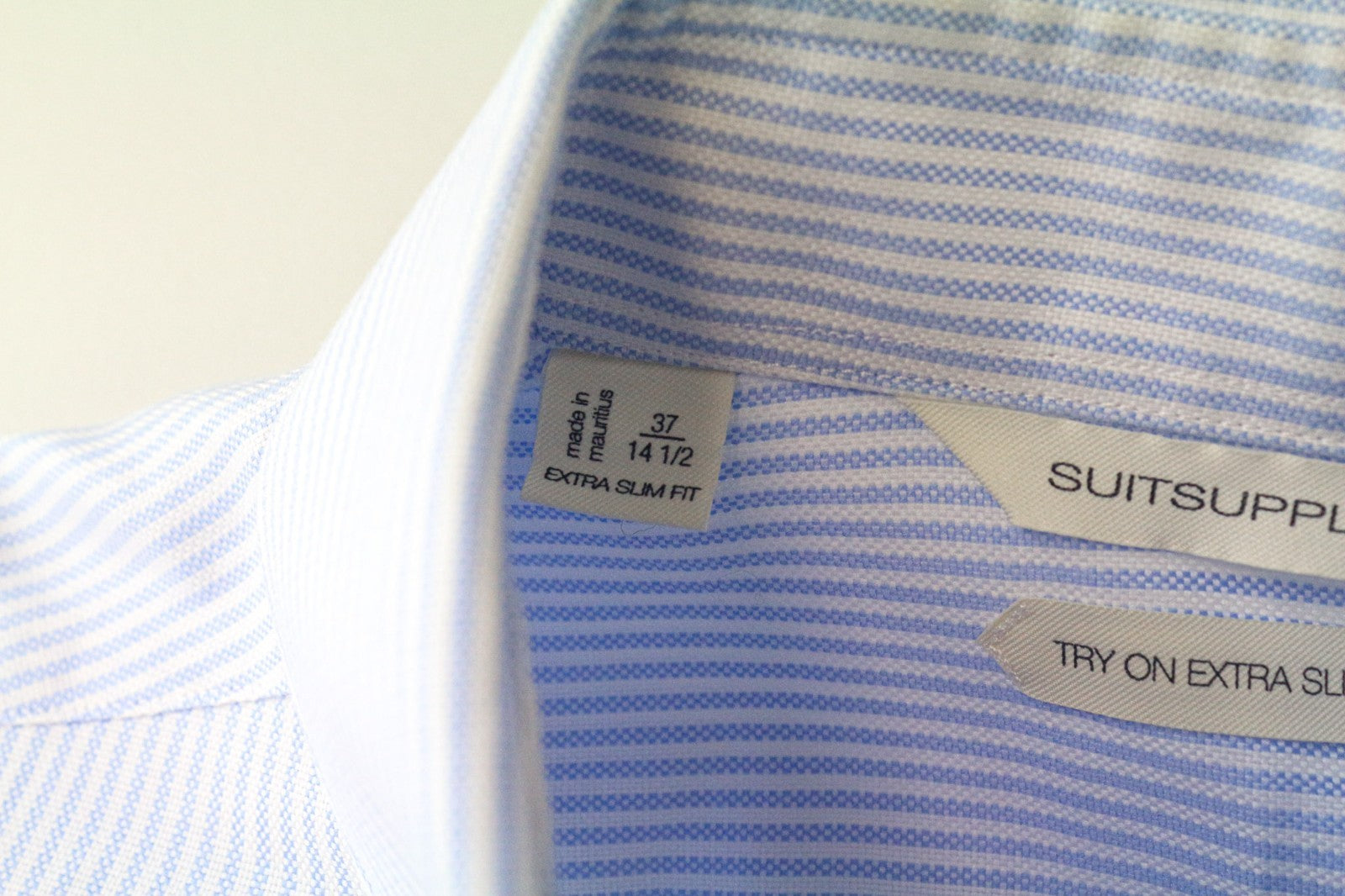 SUITSUPPLY Men's Formal Shirt 37/14.5 Extra Slim Blue Cotton Striped Classic