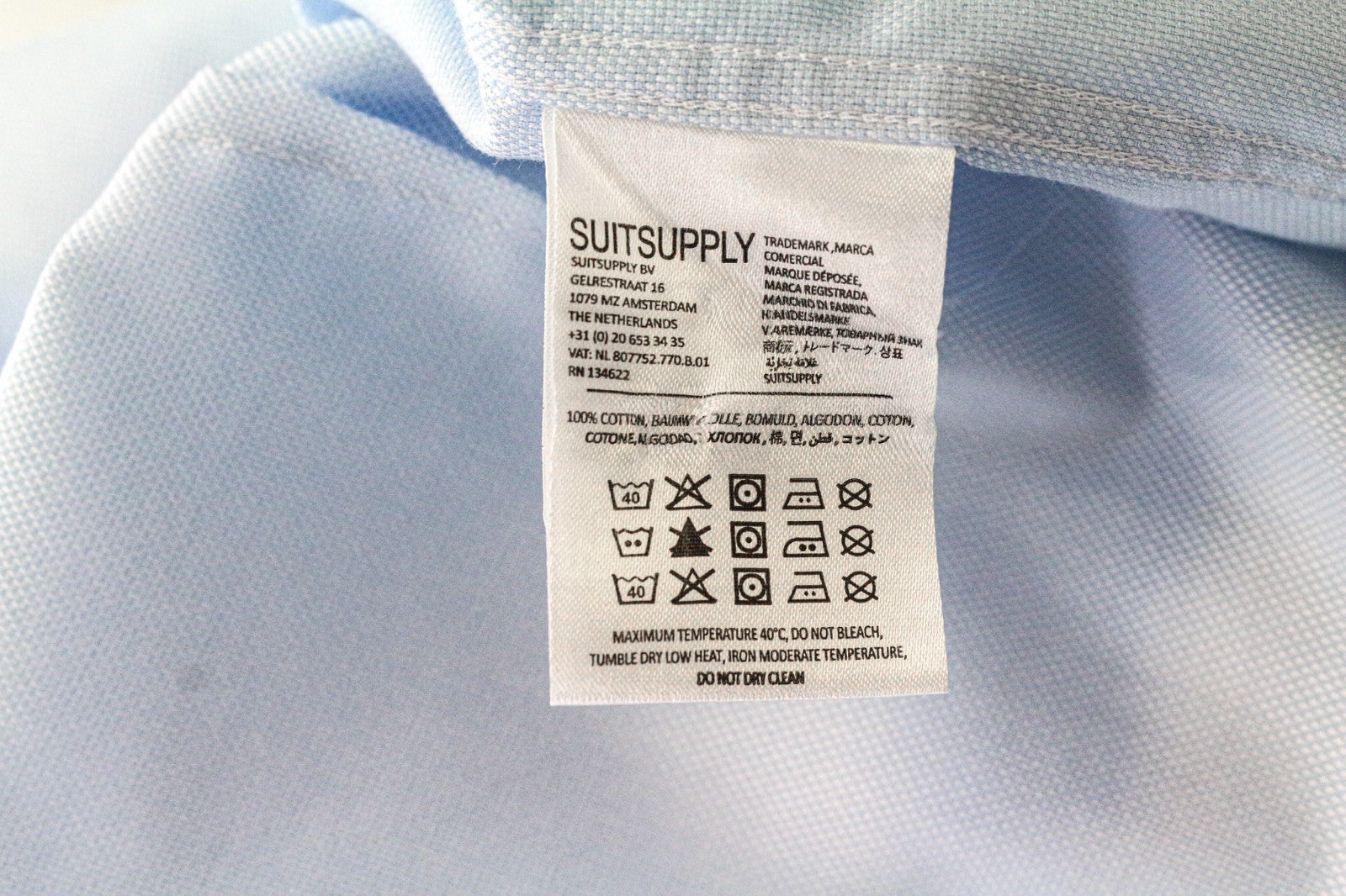 SUITSUPPLY Traveller Men's Formal Shirt 45/17.75 Slim Blue Cotton Long Sleeve