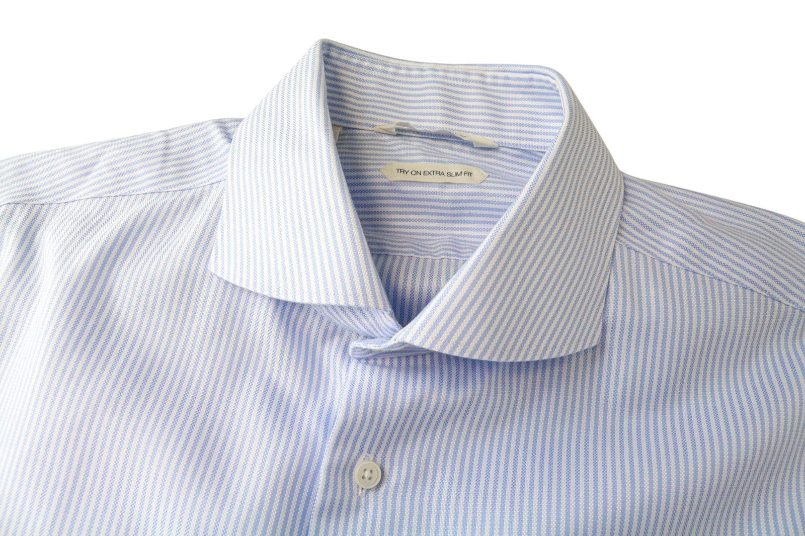 SUITSUPPLY Men's Formal Shirt 42/16.5 Extra Slim Blue Cotton Striped Classic