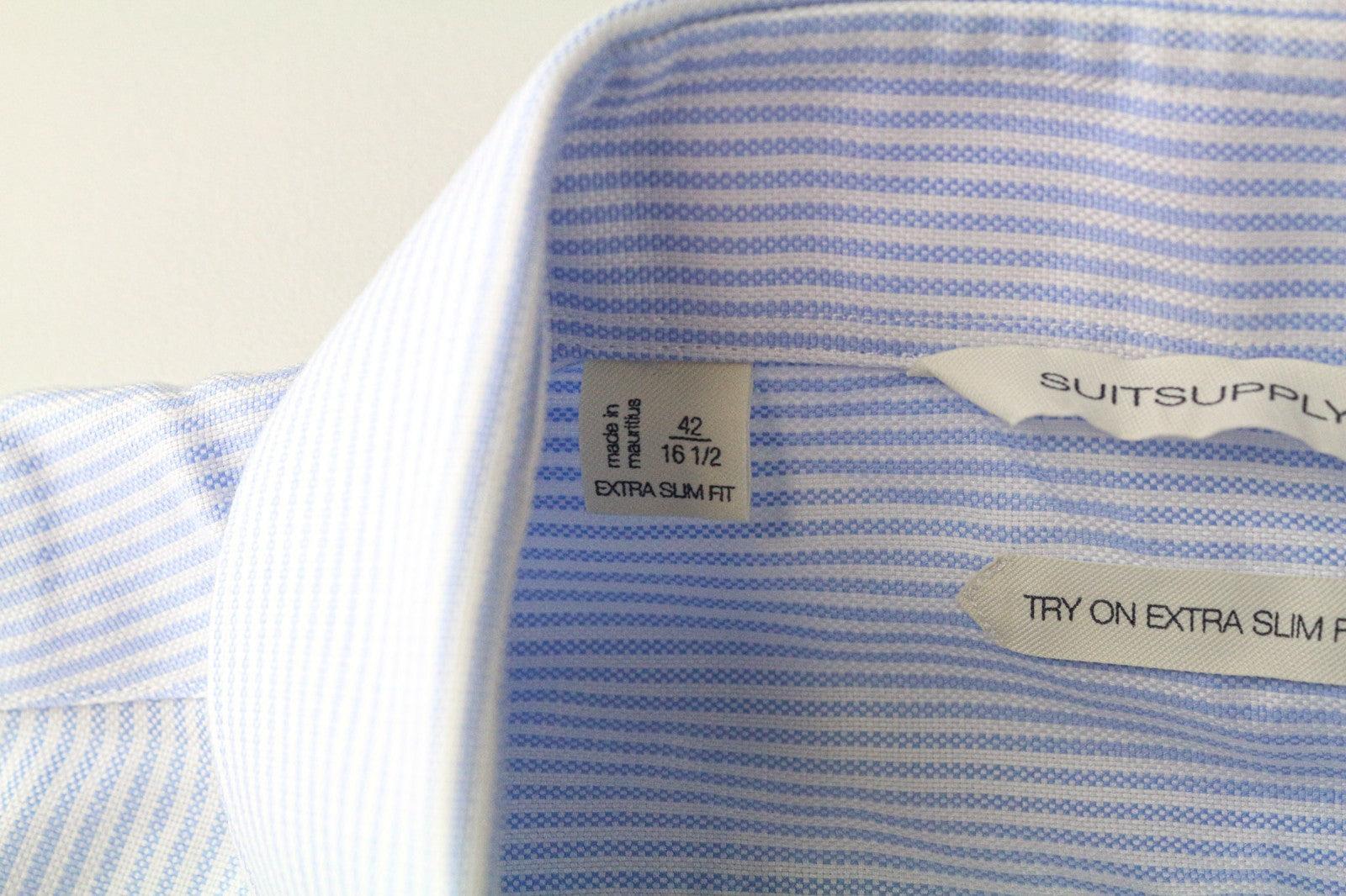 SUITSUPPLY Men's Formal Shirt 42/16.5 Extra Slim Blue Cotton Striped Classic